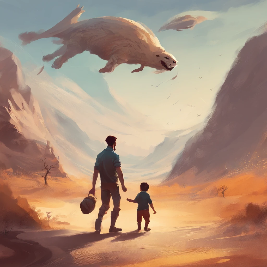 In front of the father Frolicking little boy