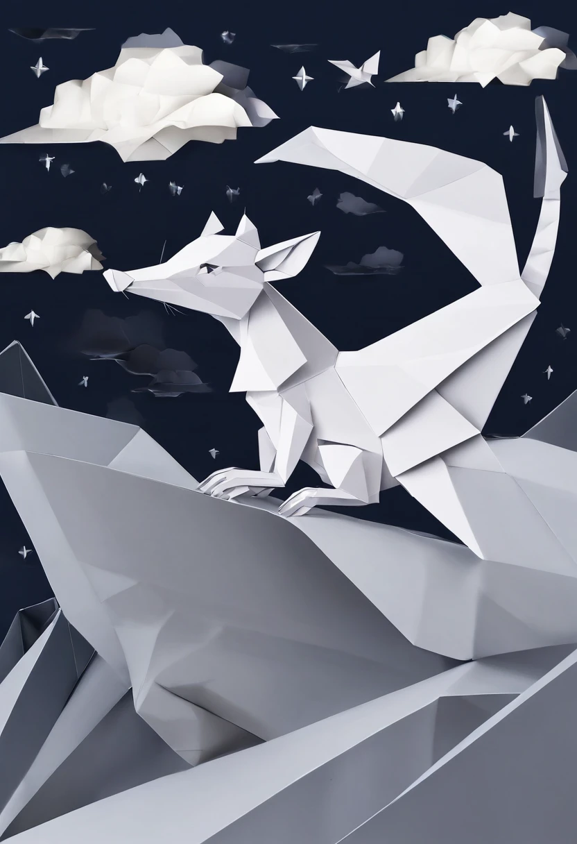The boy races with a giant rat at night