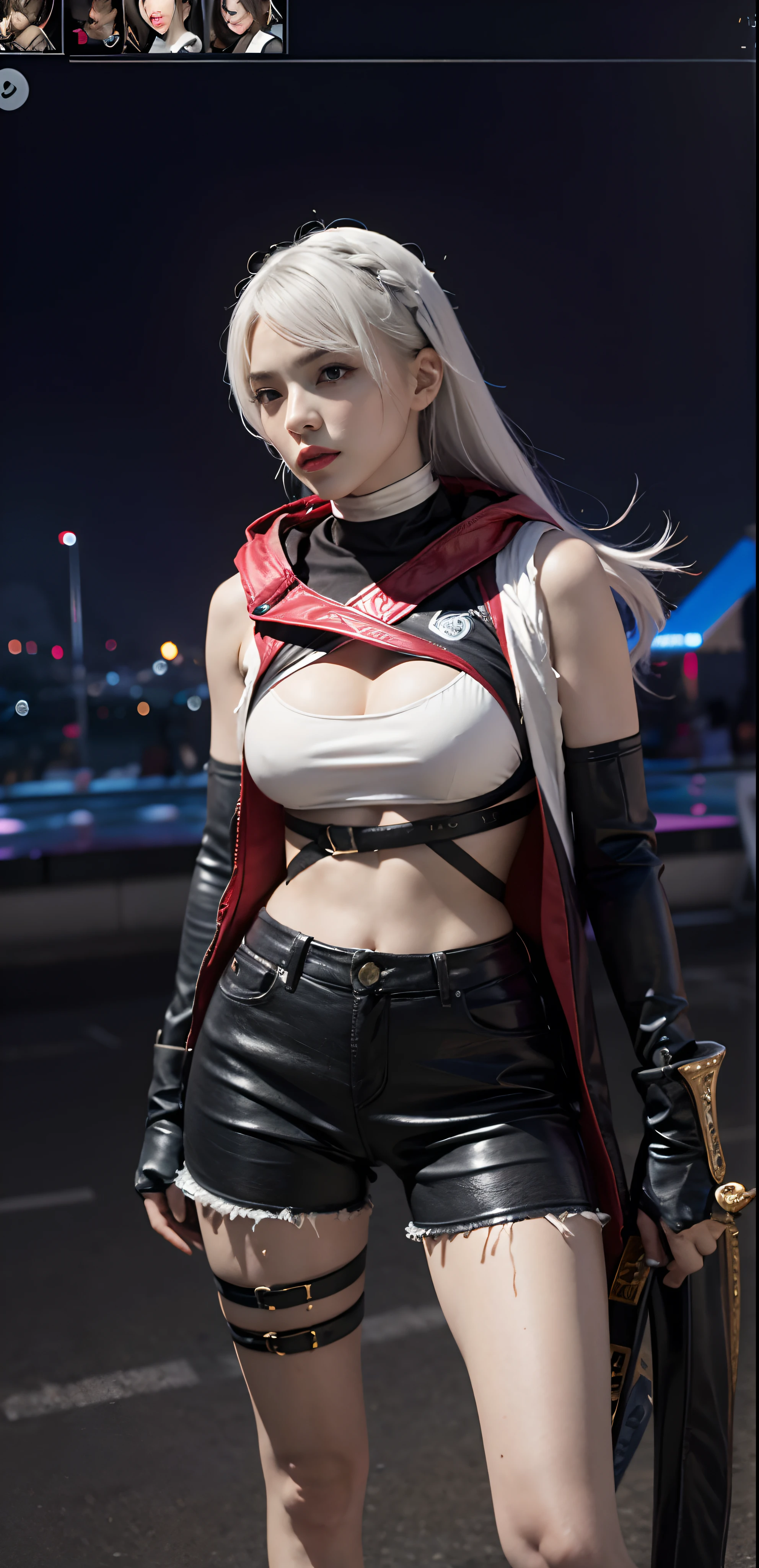 a close up of a person in a costume with a sword, as a character in tekken, female character, tifa lockhart with white hair, katana zero video game character, lunar themed attire, kda, slim body, cyborg - girl with silver hair, upper body avatar, fashion gameplay screenshot, fighting game character, new character, floralpunk elysian maiden, sigma female