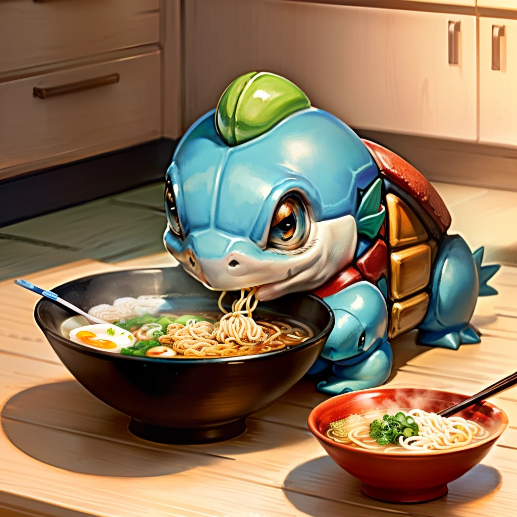 Squirtle eating ramen