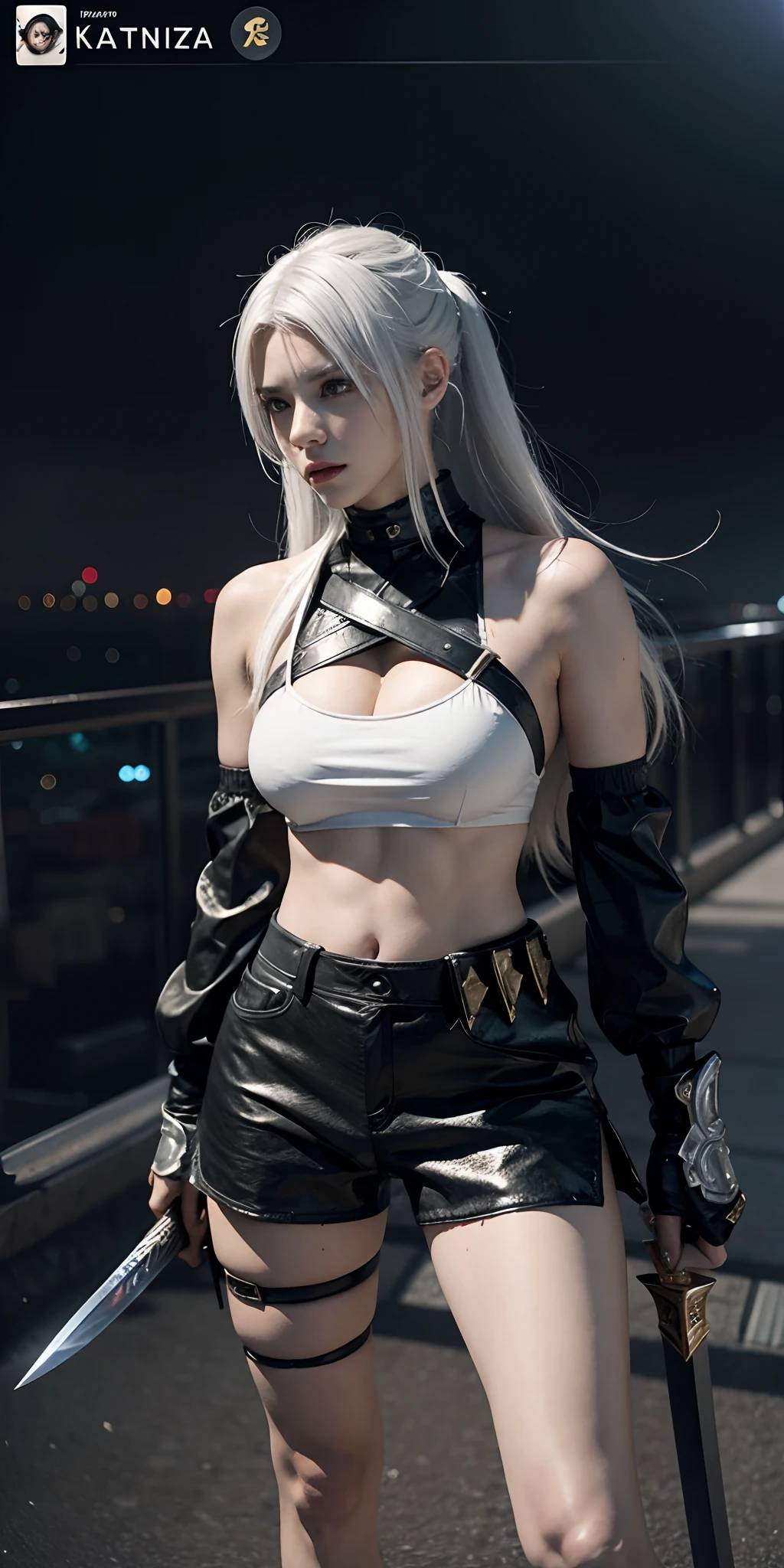 a close up of a person in a costume with a sword, as a character in tekken, female character, tifa lockhart with white hair, katana zero video game character, lunar themed attire, kda, slim body, cyborg - girl with silver hair, upper body avatar, fashion gameplay screenshot, fighting game character, new character, floralpunk elysian maiden, sigma female