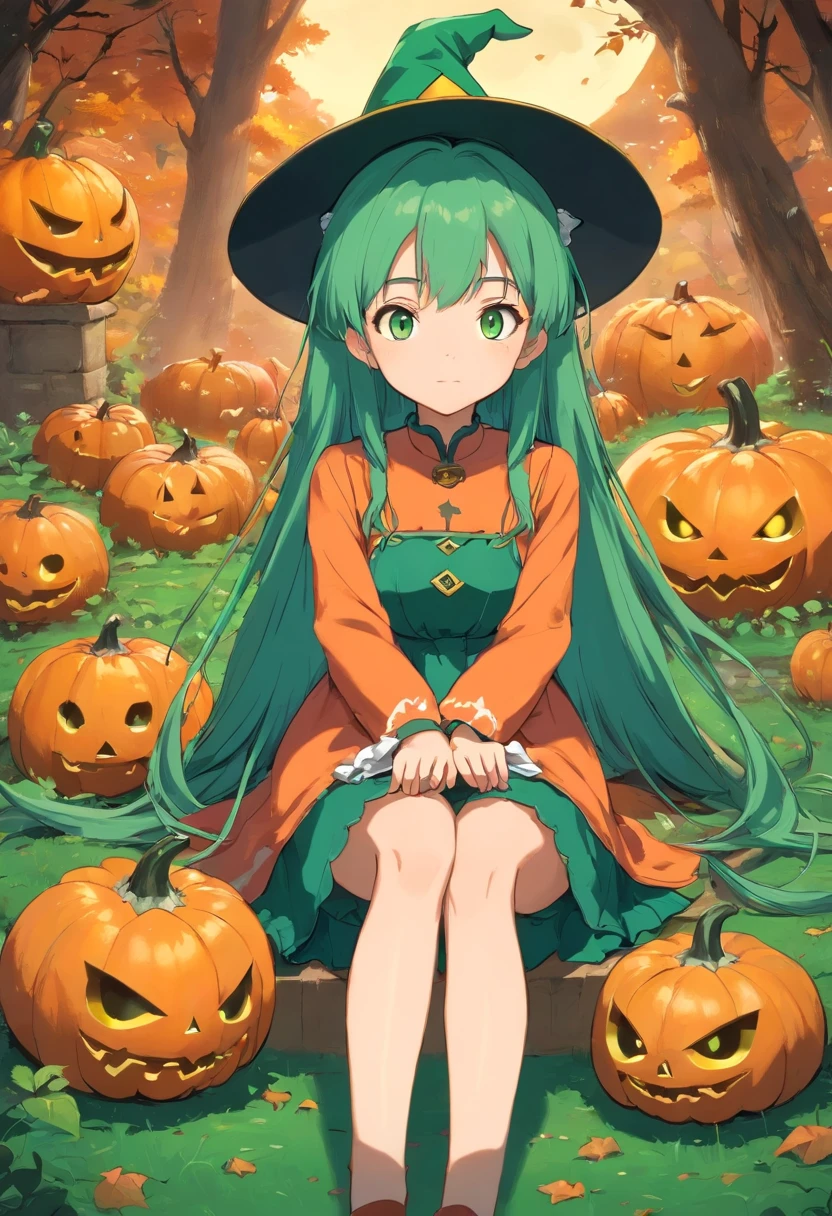 Bom em Ccabelo,1Menina,sitting on 1Strange pumpkin,whole body view,Scary pumpkin background,vestido como uma bruxa,Witch hat grandiosoe,coxa_Alto,Mini_saia,grandioso_Quadris,odd,Fantasmas, dia das bruxas, gigantesco_peito,recorte de clivagem,Corar,Ahegao_rosto,cabelos pretos,Olhos verdes,cordiforme_Alunos,Longas_cabelo,tiny size,alto detalhamento,
