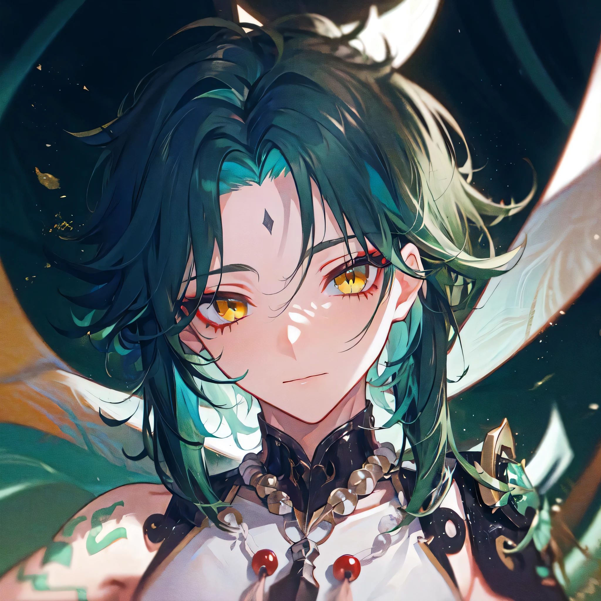 1boy,dark green hair,best quality,masterpiece,extremley,yellow eyes,male focus,beautiful eyes,