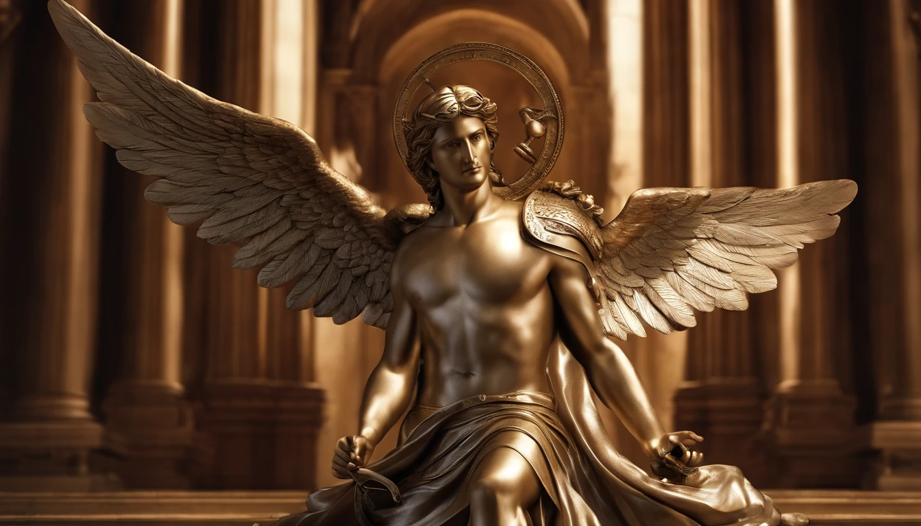Homem romano realista beleza masculina nariz fino labios carnudos queixo qyadrado diamante. With angel wings on golden heads