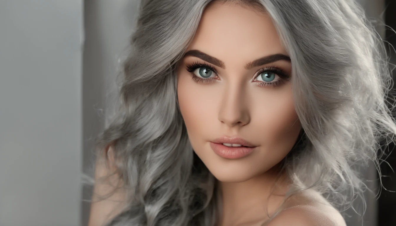 Woman in white tank top and ripped jeans, Sexy girl with green eyes, Portrait of Sophie Mudd, (Big Eyes:1.2 ), (Subtle turquoise eyes), (Voluminous gray hair:1.8), (Silver-haired hair), (large eyes), (Silver-haired hair), (large eyes), (Silver-haired hair), (large eyes), Selfie of a young woman, without makeup, natural makeup, Straight Looking at the Camera, Faces with artgrams, Subtle makeup, Amazing full-body shots, Pierced green eyes, Beautiful angles, attractive pose, Cute Girl, Sexy Pose, full body photograph, s whole body, full body shooting, Brunette Goddess, High Detail, Satisfying pose