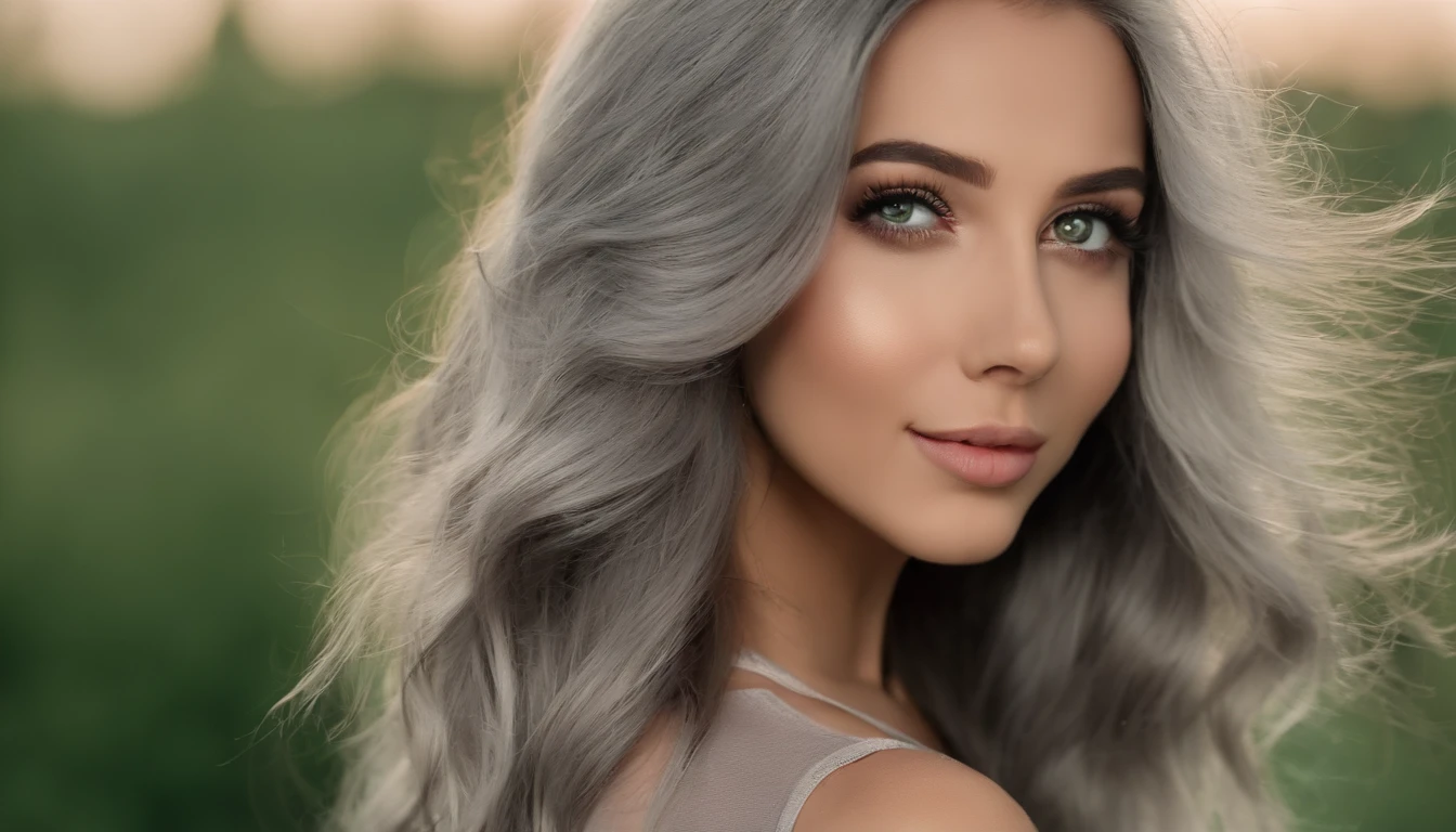 Woman in white tank top and ripped jeans, Sexy girl with green eyes, Portrait of Sophie Mudd, (Big Eyes:1.2 ), (Subtle turquoise eyes), (Voluminous gray hair:1.8), (Silver-haired hair), (large eyes), (Silver-haired hair), (large eyes), (Silver-haired hair), (large eyes), Selfie of a young woman, without makeup, natural makeup, Straight Looking at the Camera, Faces with artgrams, Subtle makeup, Amazing full-body shots, Pierced green eyes, Beautiful angles, attractive pose, Cute Girl, Sexy Pose, full body photograph, s whole body, full body shooting, Brunette Goddess, High Detail, Satisfying pose