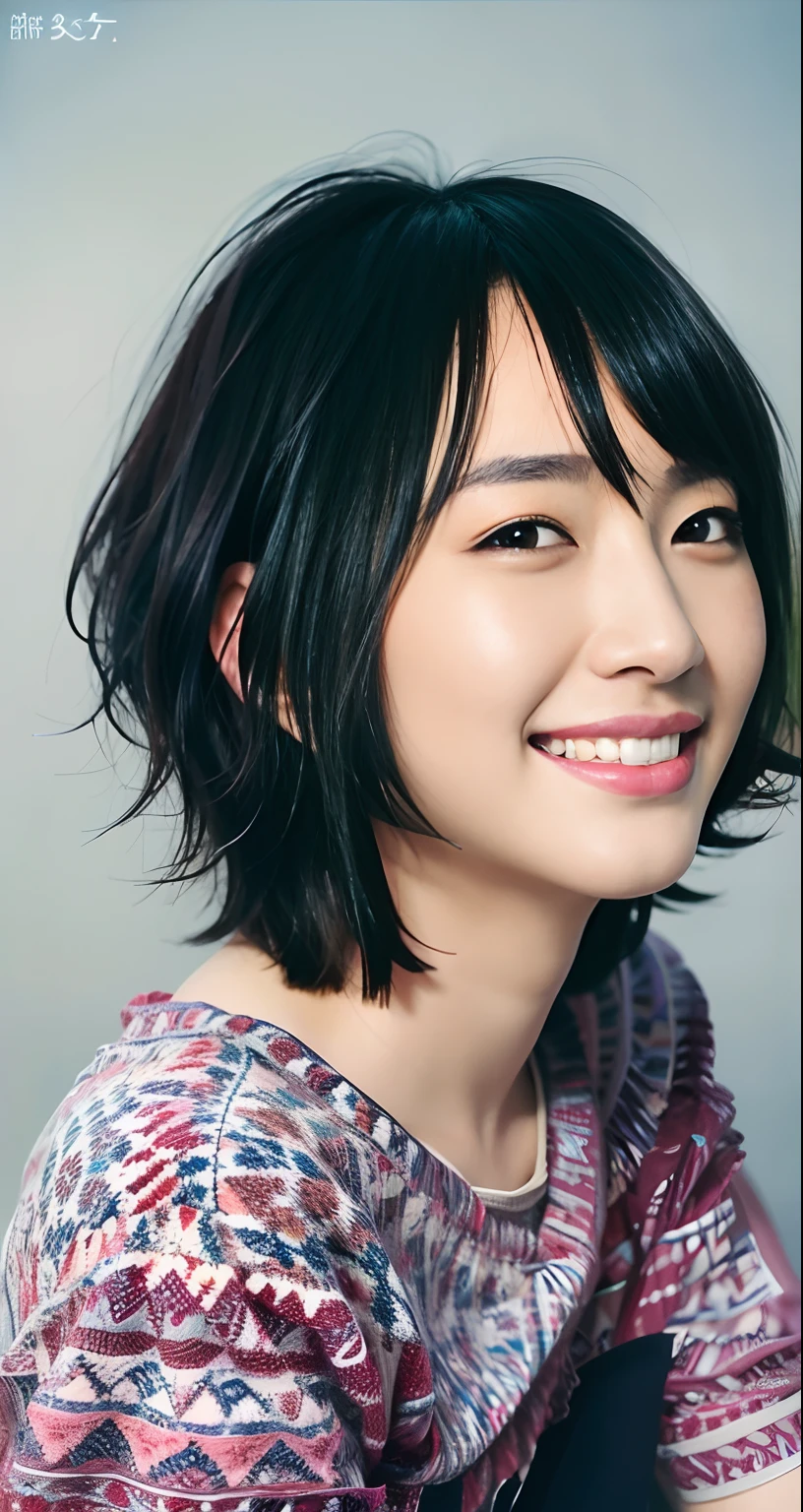 best quality, masterpiece, ultra high res, (photorealistic:1.4), raw photo, 1girl, beautiful Japanese woman, beautiful skin, black hair:1.7, gakki, ((short hair:1.5)), 30 years old, happy laughing:1.2, micro bikini