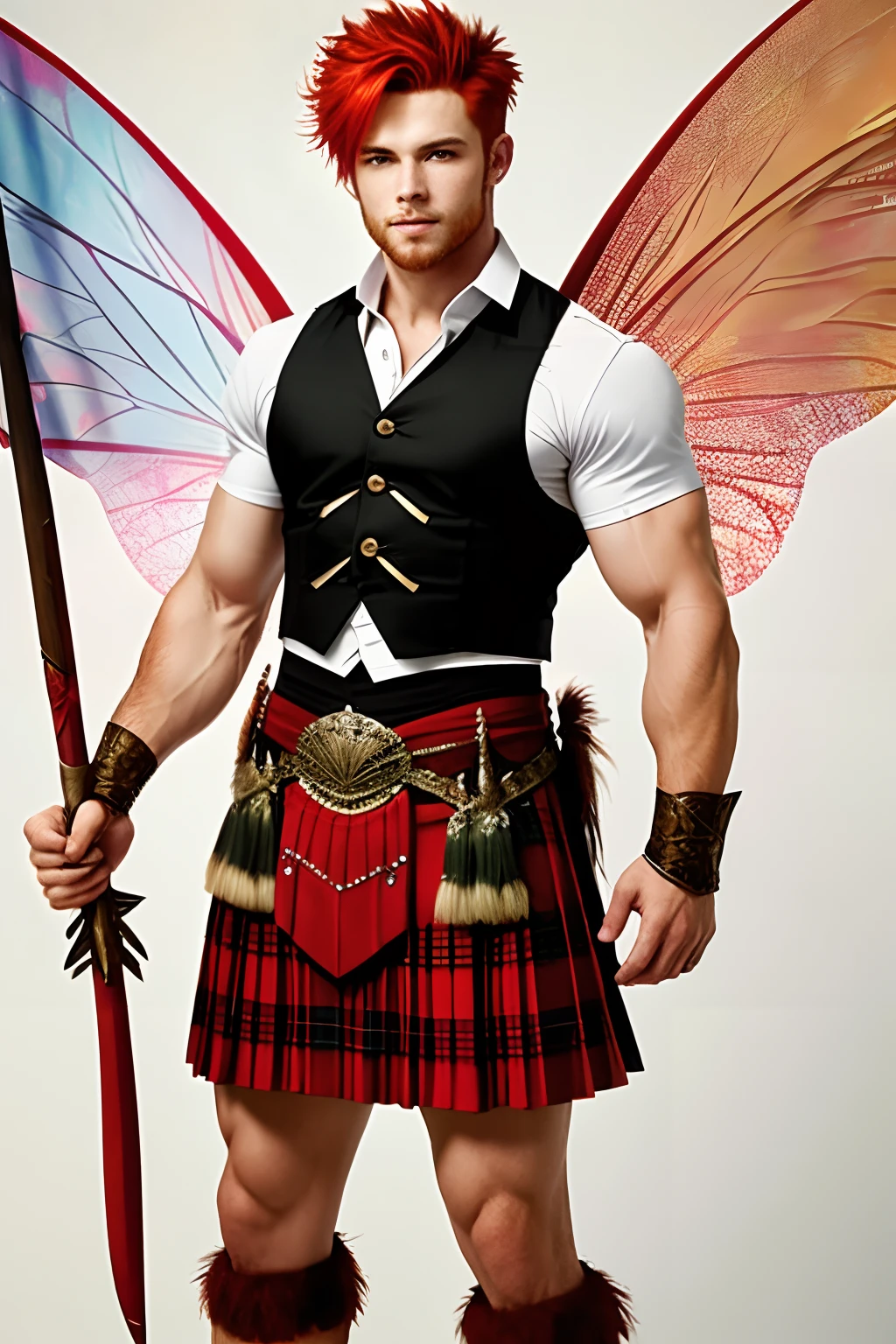 Handsome fairy with red hair in kilt