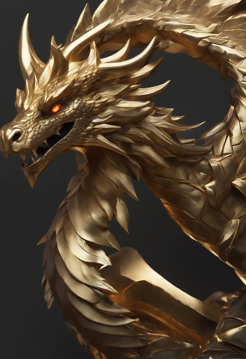 A metal dragon,hearthstone art style, Hearthstone style art, hearthstone concept art, Riot game concept art, style of league of legends, iconic character splash art, League of Legends crown,Game Boss,Surrounding metal feathers,White with gold texture,c4d渲染,Less detail,less detailing,Metal faucet,The head has gorgeous gemstones