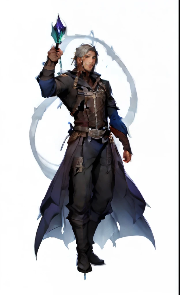 um desenho de um homem com uma roupa azul segurando uma espada, Drow macho, Caractere DND, Ranger Drow, Do Pathfinder, jovem mago das sombras macho, Lich Demon Mage Classe, Drow, d&d arte do personagem dark sun, dungeons and dragons character, Arcanista das Trevas, como um caractere dnd, Personagem de fantasia dnd, Mago morto-vivo, feiticeiro masculino malvado