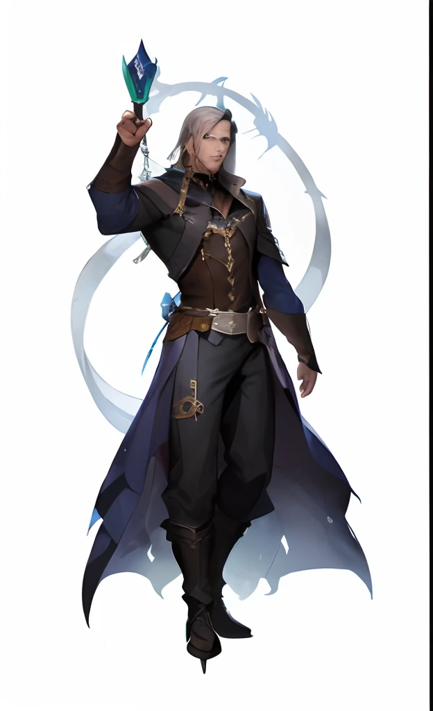 um desenho de um homem com uma roupa azul segurando uma espada, Drow macho, Caractere DND, Ranger Drow, Do Pathfinder, jovem mago das sombras macho, Lich Demon Mage Classe, Drow, d&d arte do personagem dark sun, dungeons and dragons character, Arcanista das Trevas, como um caractere dnd, Personagem de fantasia dnd, Mago morto-vivo, feiticeiro masculino malvado