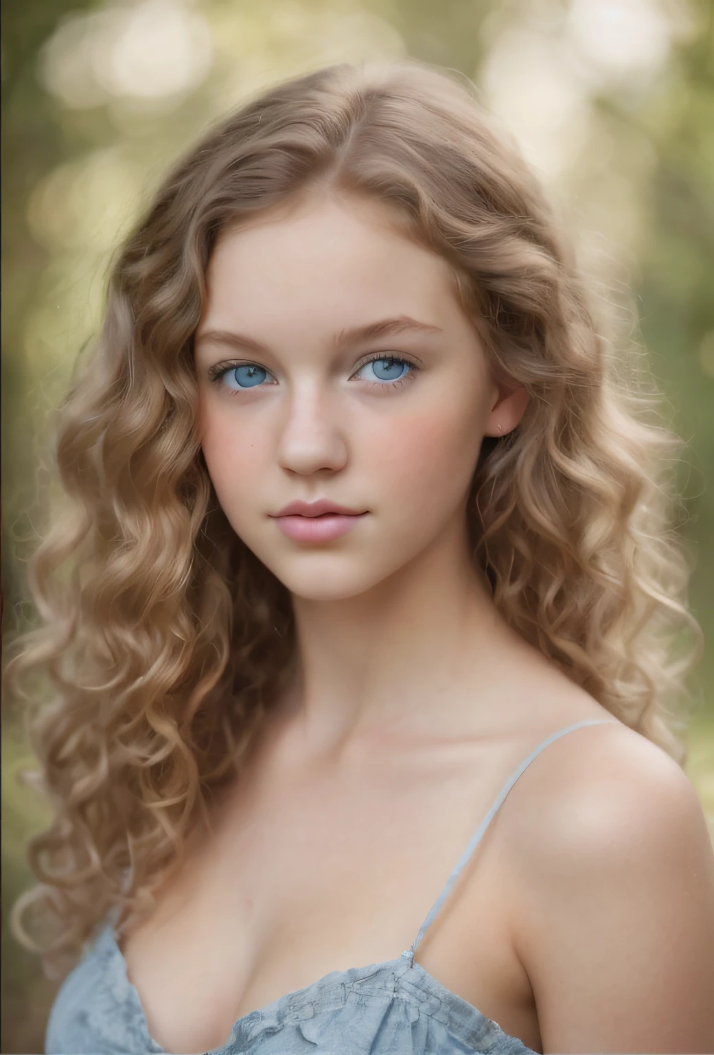 Country girl. . Younlt. Curly hair. Blue eyes. Sweet. Romantic. Pretty.