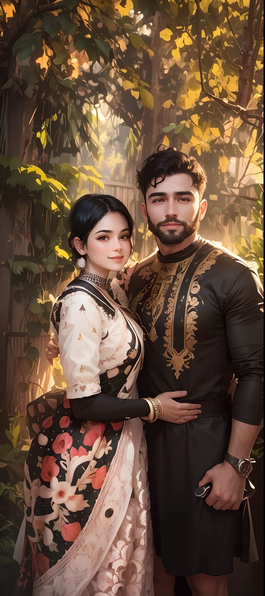 Jesus Christ hugs a girl wearing a beautiful dress with short black hair and they smile ،Ultra realistic portrait, beautiful realistic face cute smile