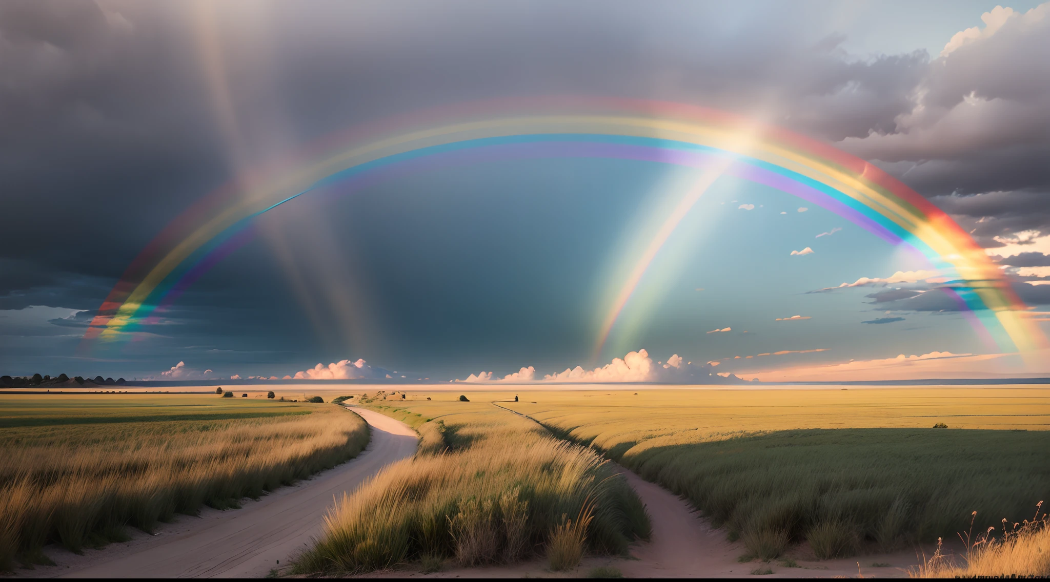 Beautiful rainbow on the sky,steppe