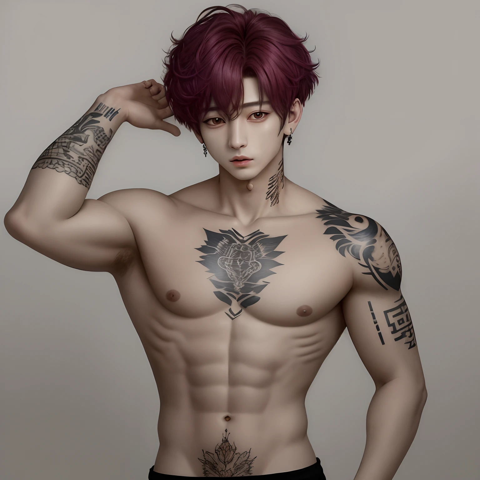 Jungkoook com cabelo grande e tatuado realista
