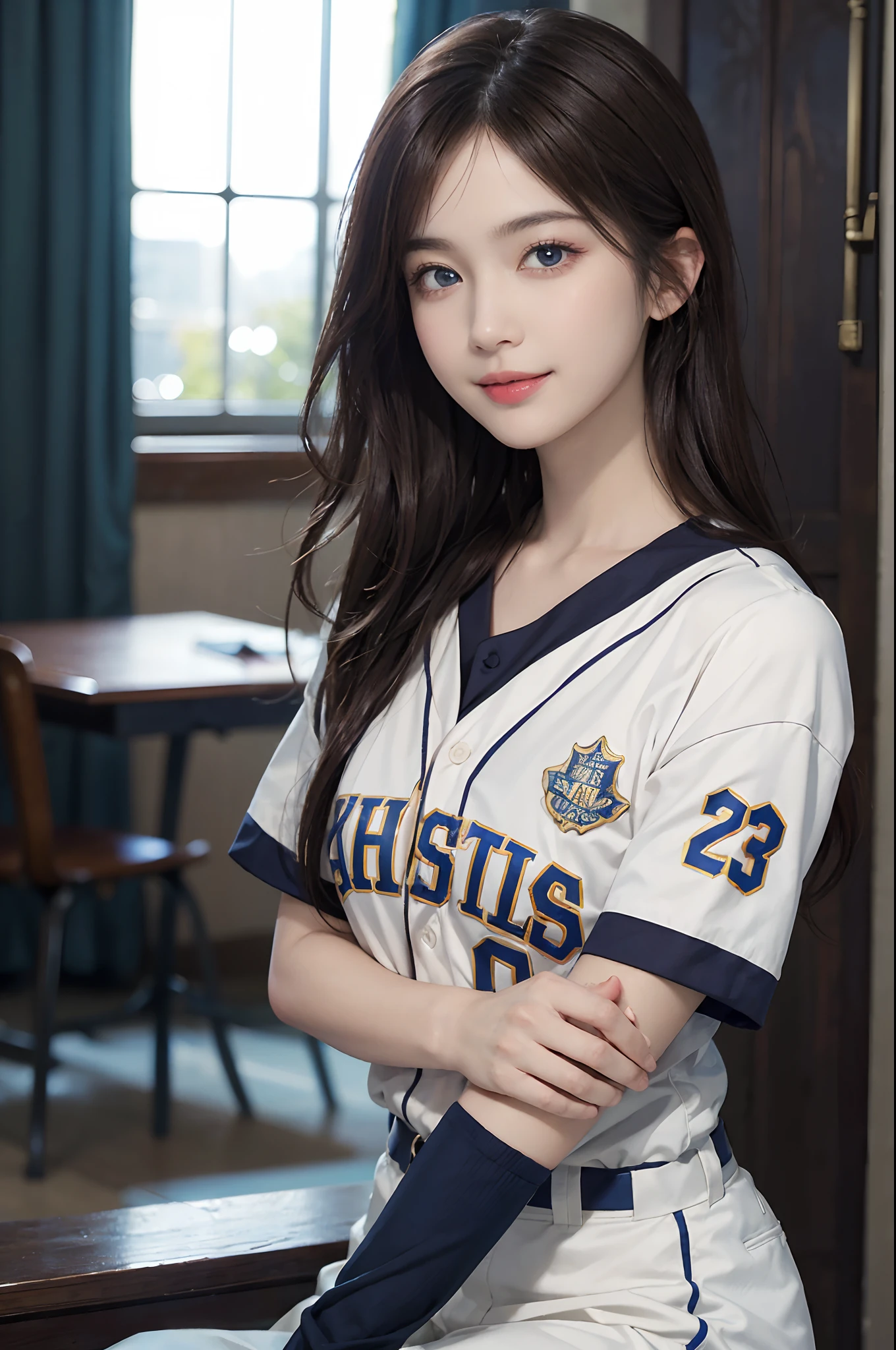 ((top-quality、​masterpiece:1.3))、、1 female:2.0、Colossal tits:1.3、Slender body type:1.1、Toned abs、Brown hair、short-cut、Detailed lips、detailedeyes、二重まぶた、blue eyess、wide Shots、(Raw photography、top-quality)、(realisitic、Photorealsitic:1.3)、top-quality、​masterpiece、extremely delicate and beautiful、extremely details CG、 absurderes、A smile、Erotic face、frontage、Fours、Slouched、Nokezoru、Basketball Uniforms、Strong smile、model poses、Cute side shot of 31 year old +Shy + Gorgeous French-Albanian schoolgirl、god rays、Shot with AFGA Vista 400::2.0 、Photos of the atmosphere in the style of Eric Madigan Heck and Arthur Elgort、、Bokeh、Snowflake 、Laugh with your mouth wide open:2.0、Baseball Uniforms