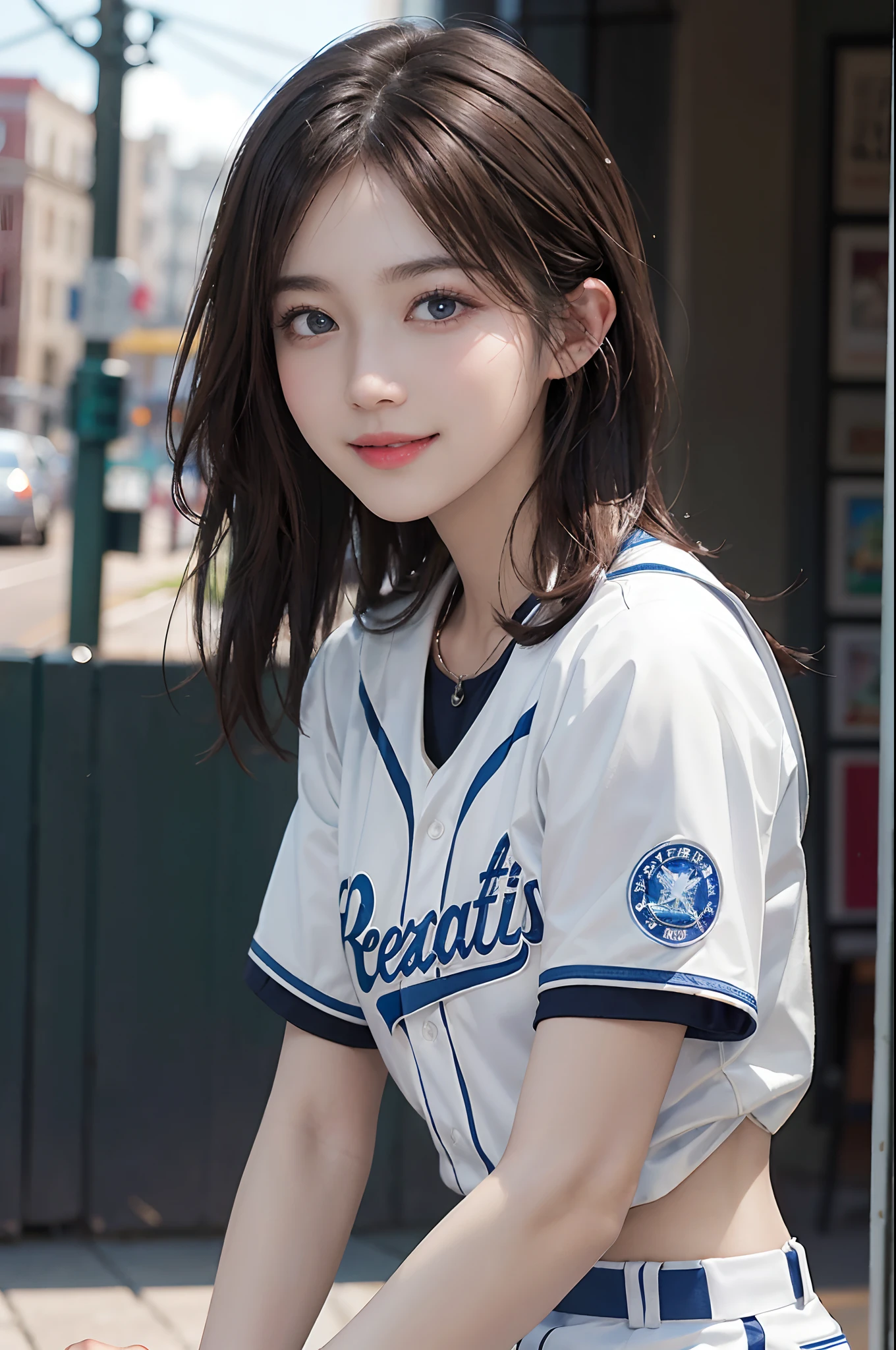 ((top-quality、​masterpiece:1.3))、、1 female:2.0、Colossal tits:1.3、Slender body type:1.1、Toned abs、Brown hair、short-cut、Detailed lips、detailedeyes、二重まぶた、blue eyess、wide Shots、(Raw photography、top-quality)、(realisitic、Photorealsitic:1.3)、top-quality、​masterpiece、extremely delicate and beautiful、extremely details CG、 absurderes、A smile、Erotic face、frontage、Fours、Slouched、Nokezoru、Baseball Uniforms、Strong smile、model poses、Cute side shot of 31 year old +Shy + Gorgeous French-Albanian schoolgirl、god rays、Shot with AFGA Vista 400::2.0 、Photos of the atmosphere in the style of Eric Madigan Heck and Arthur Elgort、、Bokeh、Snowflake 、Laugh with your mouth wide open:2.0、Baseball Uniforms