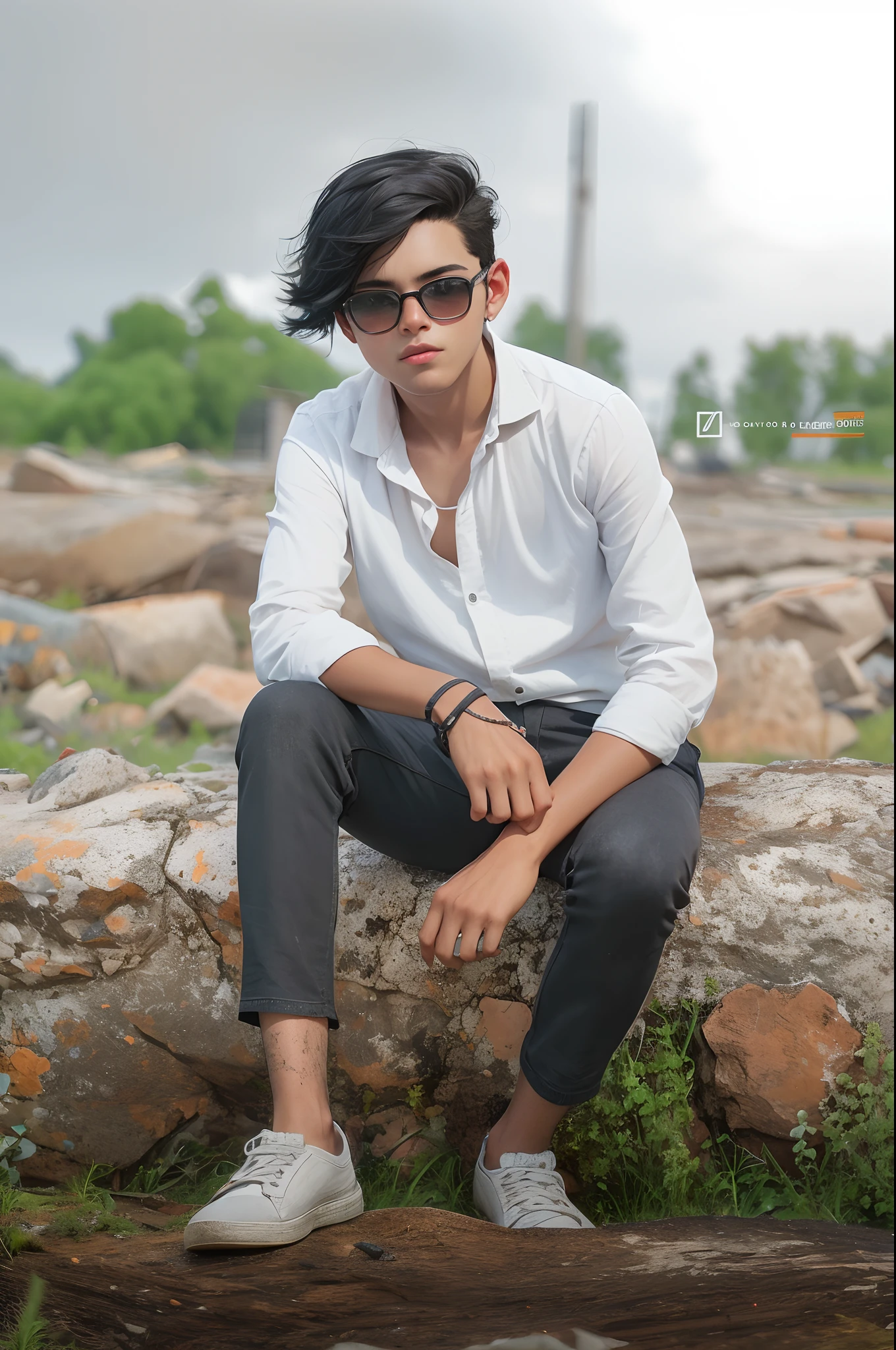 Boy made in abys, black hair, in the darkness