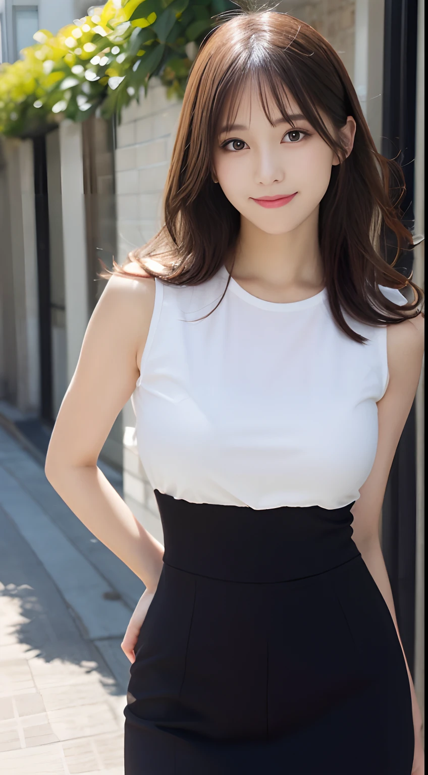 masutepiece, Best Quality, Illustration, Ultra-detailed, finely detail, hight resolution, 8K Wallpaper, Perfect dynamic composition, Beautiful detailed eyes, doress,Medium Hair, Big breasts, Natural Color Lip, Random and sexy poses,Smile,Aoyama Street Walk、20 years girl