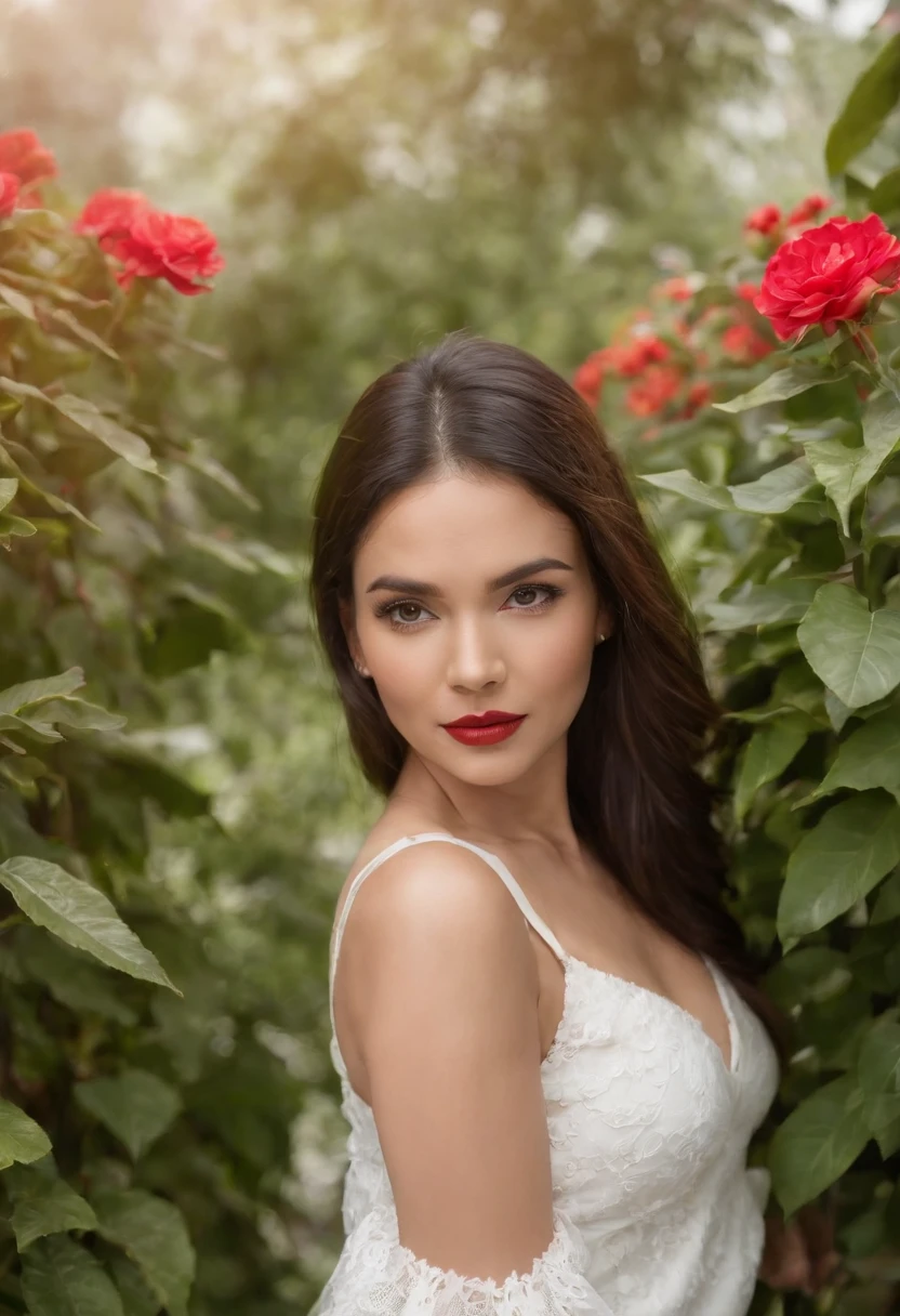 ((mujer latina 1.7)), ((face symmetrical)), ((40-year-old woman 2.0)), ((Mujer nativa 1.0)), ((small nose 2.0)) ((labios delgados 2.0)), ((piel blanca 2.0)), ((despeinada 2.0)), ((Manos perfectas 2.0)), ((Cuerpo perfectamente ajustado)), ((piel blanca 2.0)), pecas sutiles en la piel, (manchas sutiles en la piel), encantadora, mirada tierna, ((Mujer Colombiana 2.0)), ((Pantalones rojos 2.0)), ((Camisa verde 2.0)), In a garden with cute red flowers, (((Foto tomada por iPhone))), Detalles intrincados, Cinematographer_\(ultra\) fotorrealista, 8k UHD, vida real, ((Nicole Faveron 2.0)), ((Janine Marie Elizabeth de Leon Gutierrez 2.0)), ((Natalia Ramirez Arana 2.0))