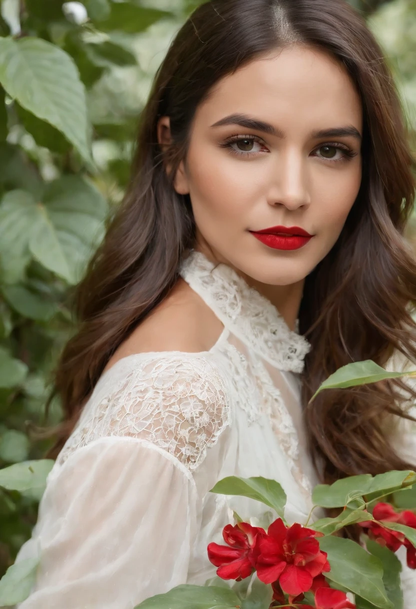 ((mujer latina 1.7)), ((face symmetrical)), ((40-year-old woman 2.0)), ((Mujer nativa 1.0)), ((small nose 2.0)) ((labios delgados 2.0)), ((piel blanca 2.0)), ((despeinada 2.0)), ((Manos perfectas 2.0)), ((Cuerpo perfectamente ajustado)), ((piel blanca 2.0)), pecas sutiles en la piel, (manchas sutiles en la piel), encantadora, mirada tierna, ((Mujer Colombiana 2.0)), ((Pantalones rojos 2.0)), ((Camisa verde 2.0)), In a garden with cute red flowers, (((Foto tomada por iPhone))), Detalles intrincados, Cinematographer_\(ultra\) fotorrealista, 8k UHD, vida real, ((Nicole Faveron 2.0)), ((Janine Marie Elizabeth de Leon Gutierrez 2.0)), ((Natalia Ramirez Arana 2.0))