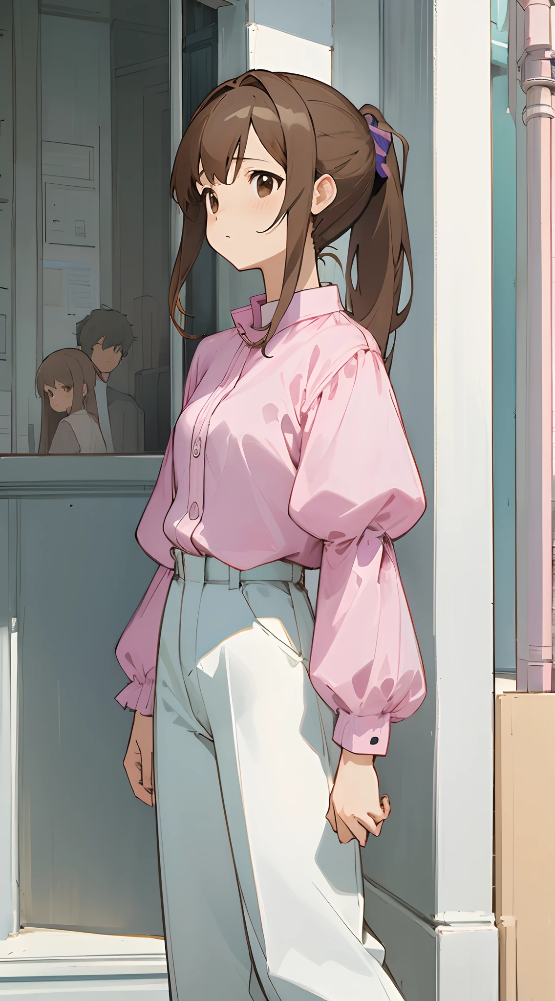 (masterpiece, best quality) detailed, 1Character , blue archive art style , pastel washed out colors , cell shade , soft, muted shades ,gentle colors ,
Sunny day , in a big city , walking past reflection, wearing a pink shirt, puffy sleeves, white pants , tucked in , sword art online art style
A beautiful mature woman , dark brown hair , extremely long hair , hair in a ponytail , brown eyes , age 41