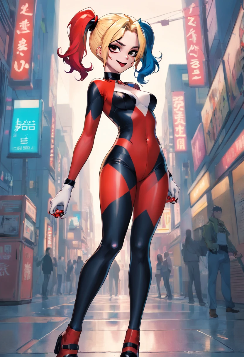 Harley Quinn、Full view of the buttocks、Enormes piernas hermosas、Tetas colosales,Apertura de piernas、Pelo pubick、Debajo del cabello、cabello、babeo、apretar los senos