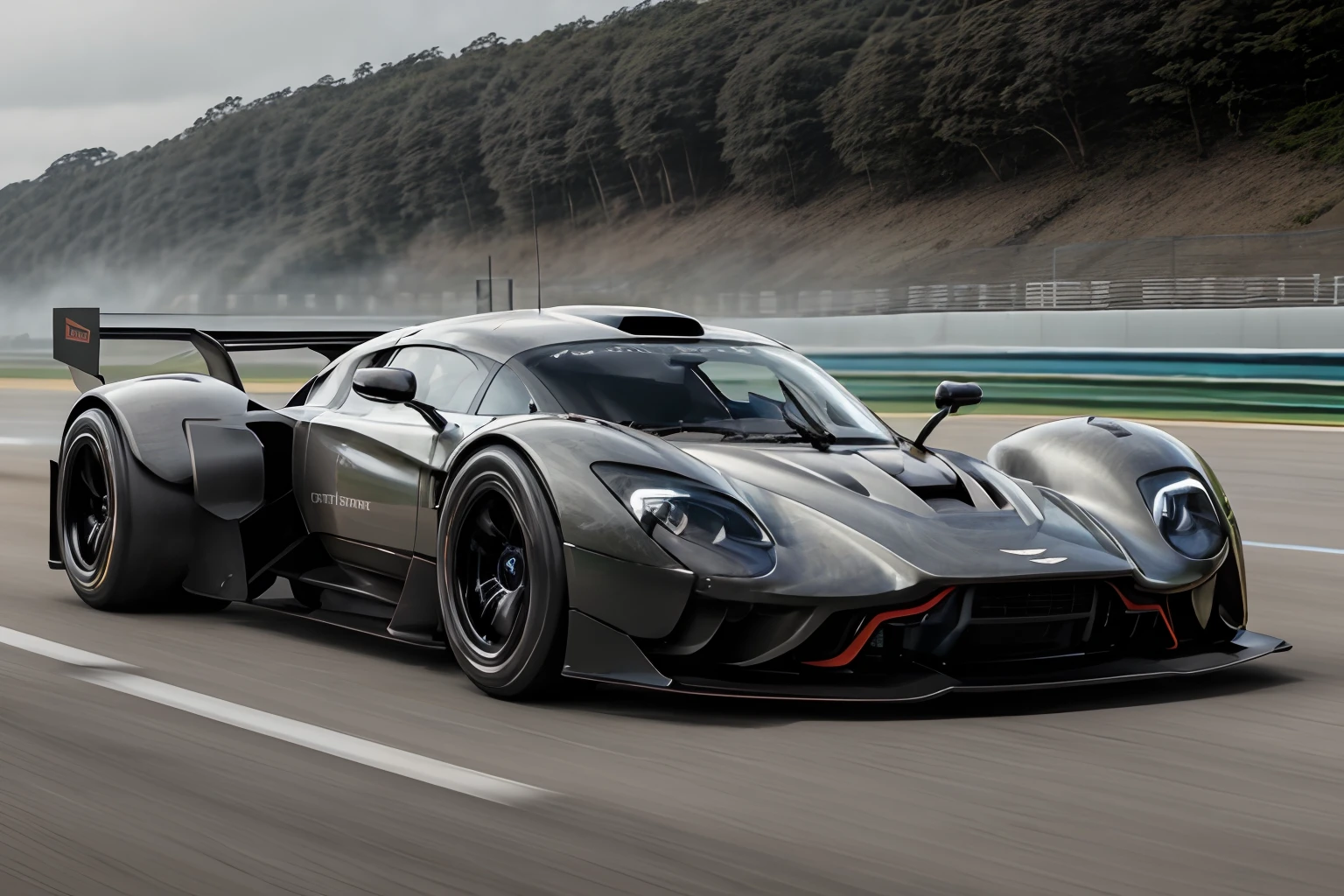 masterpiece best quality、(Aston Martin Valkyrie)、(Le Mans Hypercar)、(Circuit-specific vehicles)、photographrealistic、8K、Streamlined futuristic、Dynamic Graphics、Ride the race track、