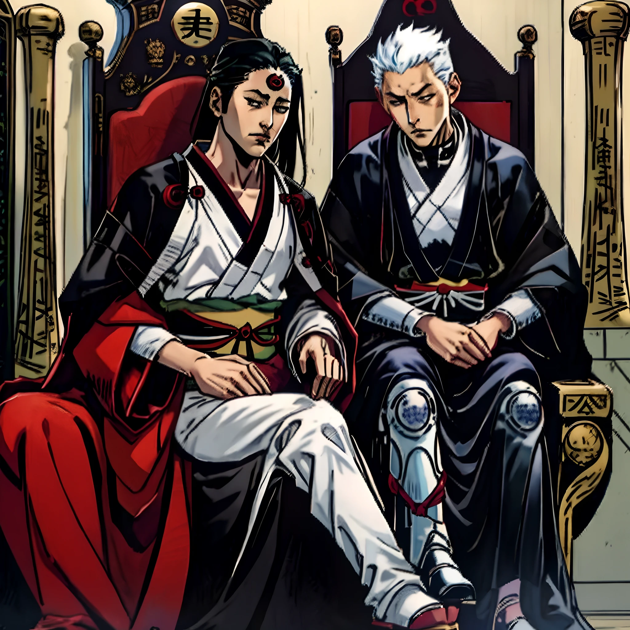 ITACHi sitting on throne with ORICHIMARU in the background