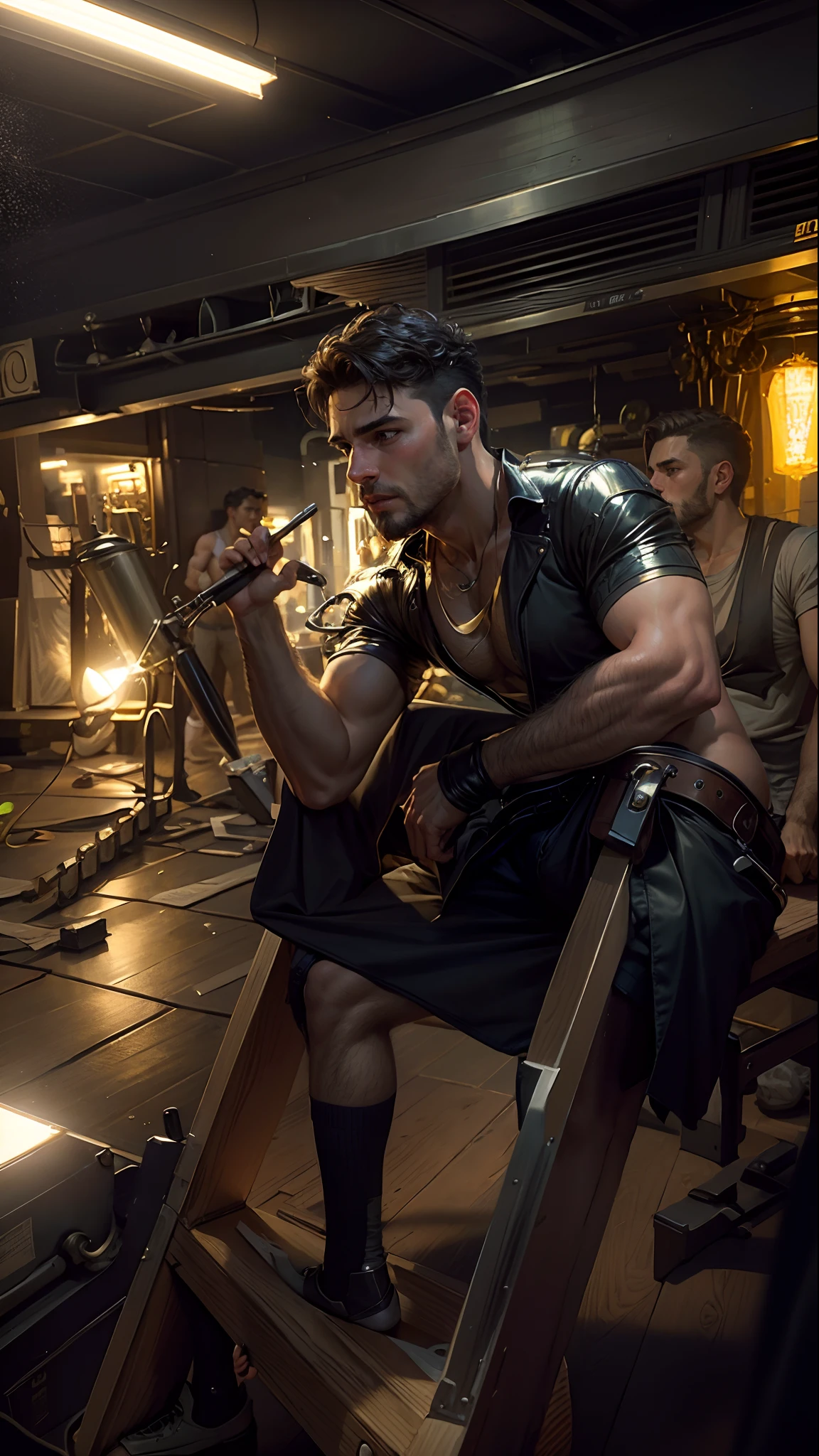 ((best quality)), ((masterpiece)), (detailed), priapus, 1boy, skinny, greek temple, flying, renaissance, short curly hair, handsome masculine face, detailed eyes, muscular chest, (narrow waist), bubble ass, topless, golden chain belt, draping cloth shorts, arm ring, detailed skin, realistic, style of pino daeni, [style of Daniel F. Gerhartz::0.5], uhd image, hires, 8k, semi-realistic, epic lighting, sharp focus, realistic, romantic,