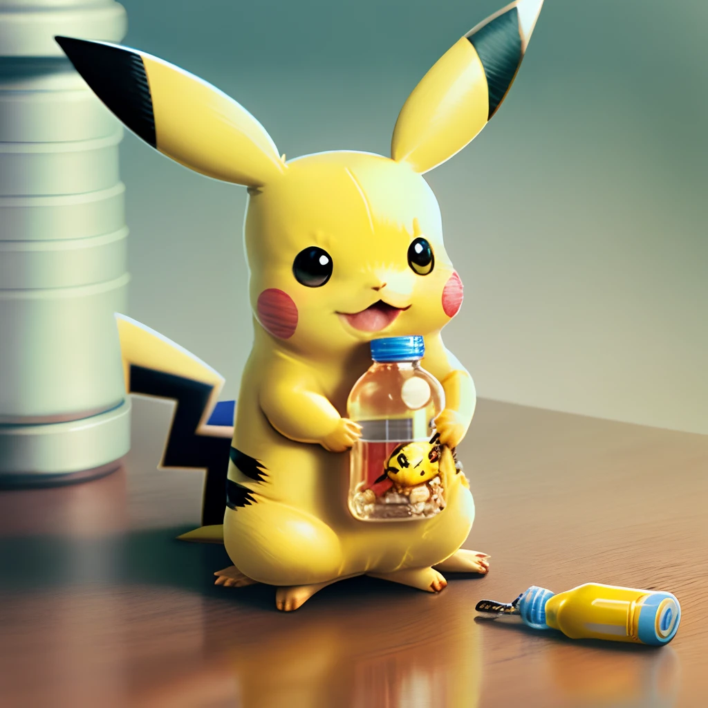 pikachu using a bottle of superglue to glue it's own mouth shut.