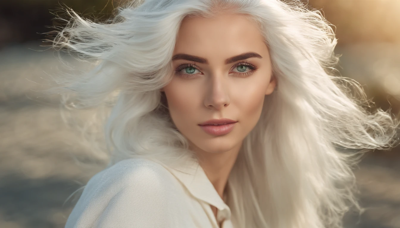 White sheer short tank top dress girl, Sexy girl with green eyes, Portrait of Sophie Mudd, (Big Eyes:1.2 ), (Subtle turquoise eyes), (Voluminous white hair: 1.8), (white hair), (large eyes), (white hair), (large eyes), (white hair), (large eyes), Selfie of a young woman, without makeup, natural makeup, Straight Looking at the Camera, Faces with artgrams, Subtle makeup, Amazing full-body shots, Pierced green eyes, Beautiful angles, attractive pose, Cute Girl, Sexy Pose, full body photograph, s whole body, full body shooting, White hair goddess, High Detail, Satisfying pose, seaside, waves, Sunny weather, shining sun, (Hair blowing in the breeze), Sunny weather, shining sun, (Hair blowing in the breeze), (Hair blowing in the breeze)