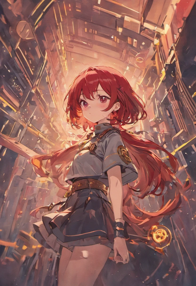Cute girls,Red hair,rosette, retro-futurism, Firearms