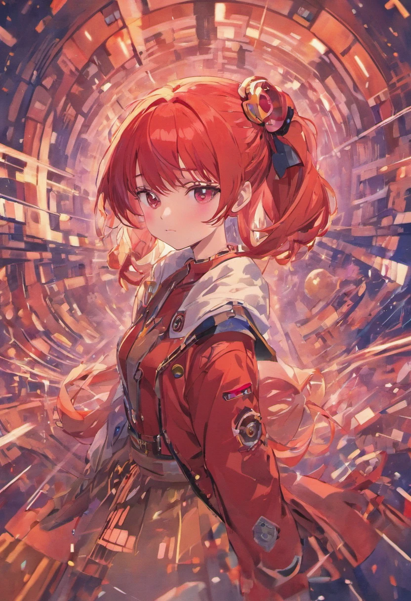 Cute girls，Red hair，rosette， retro-futurism, Firearms
