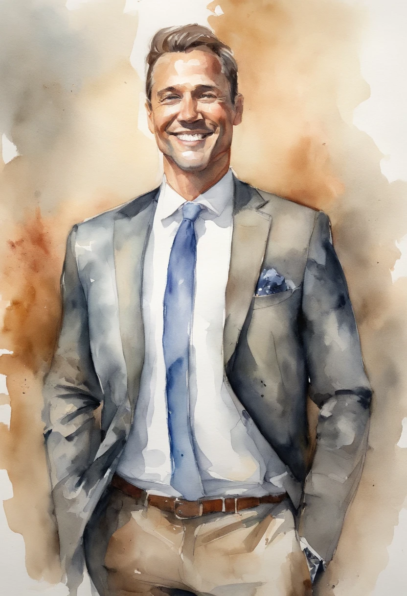 sketch, a speakers, a man in suit, walking, looking at the camera, smiling, confiden attitude, confident posture, au natural, pastels, detailed realistic eyes, very handsome, beautiful