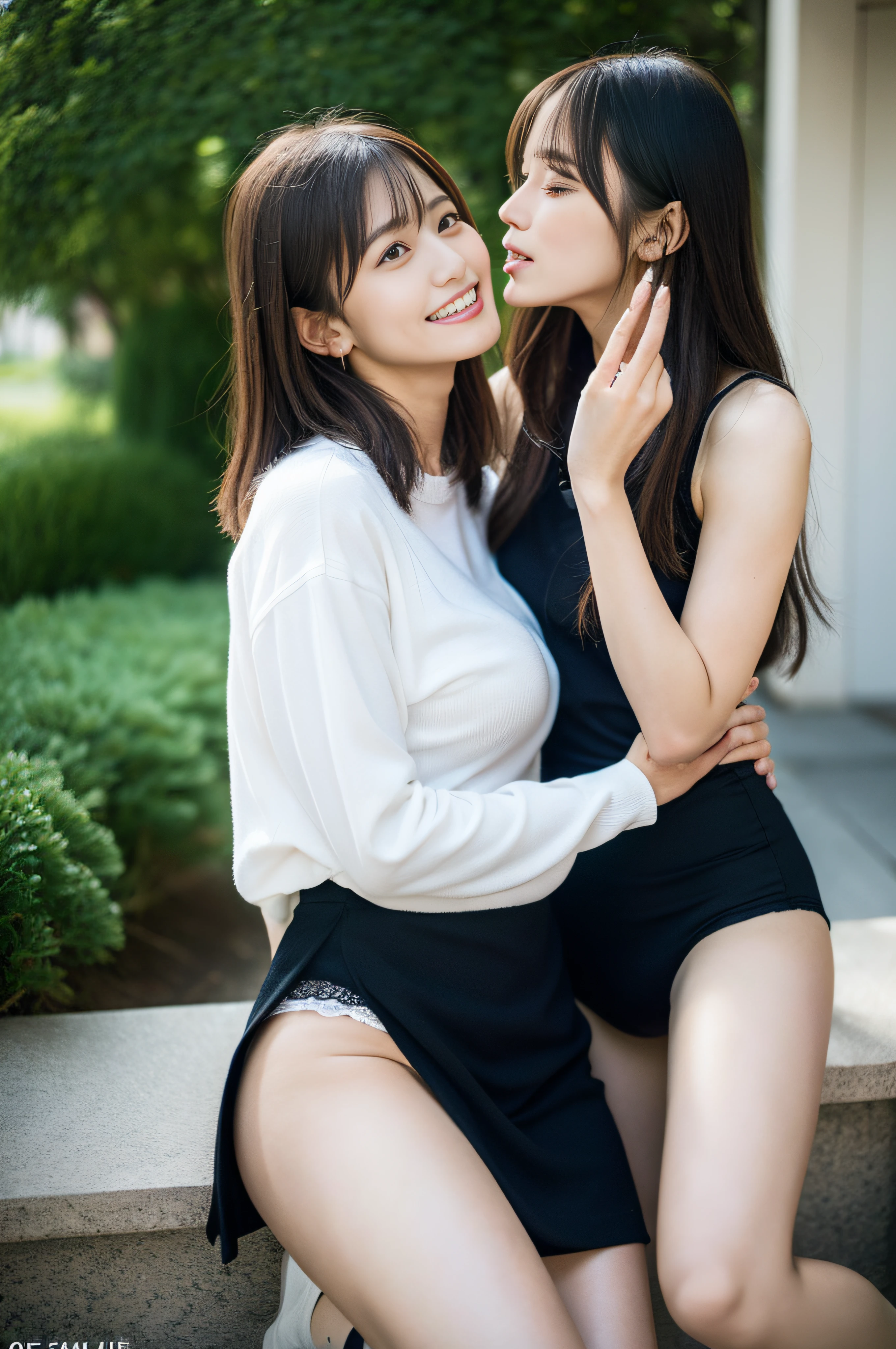 (NSFW: 1.5),((Best quality, 8K, masutepiece :1.5)),(RAW photo) (Photorealistic: 1.8),jpn,Endearing,30 age old,masutepiece, 1girl in, , 1girl in, The girl's body faces the girl's body, The girl's body faces the girl's body, Face to face, Intimate contact between the crotch of the girl and the girl, Girl kissed by a girl, embrace, Vaginal opening, Open mouth,Finger lobes5Boken, Bare knees, Boy between girls' legs,E-10,Superskirt,underwear, ,Beautiful ass, Huge breasts: 1.4,full body Esbian,roundly eyes,Realistic,shinny hair,Kiss the mouth,heartthrob,human hand,arms out,Wet clothes,see through shirt,shizuku,eye closeds