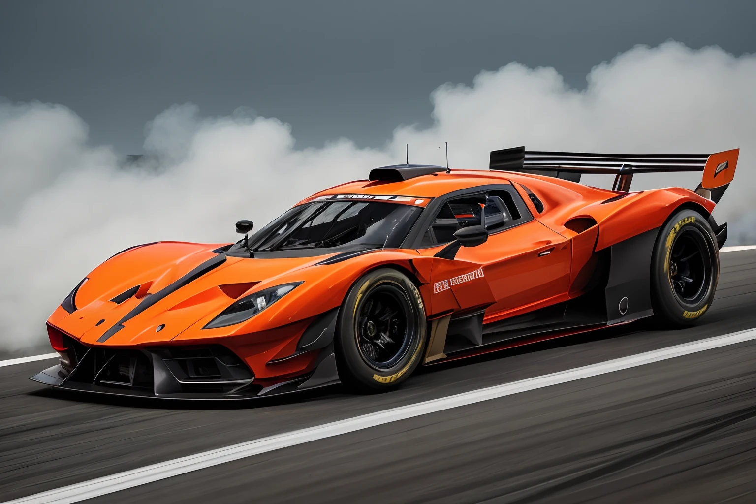 ((Race car specification hypercar ))、Sponsored livery、Smoke from tires、Flashy design、in detail、Aero parts、Live-action、Deep Rim、Detail Disk、Wide tires、Running on the race track、