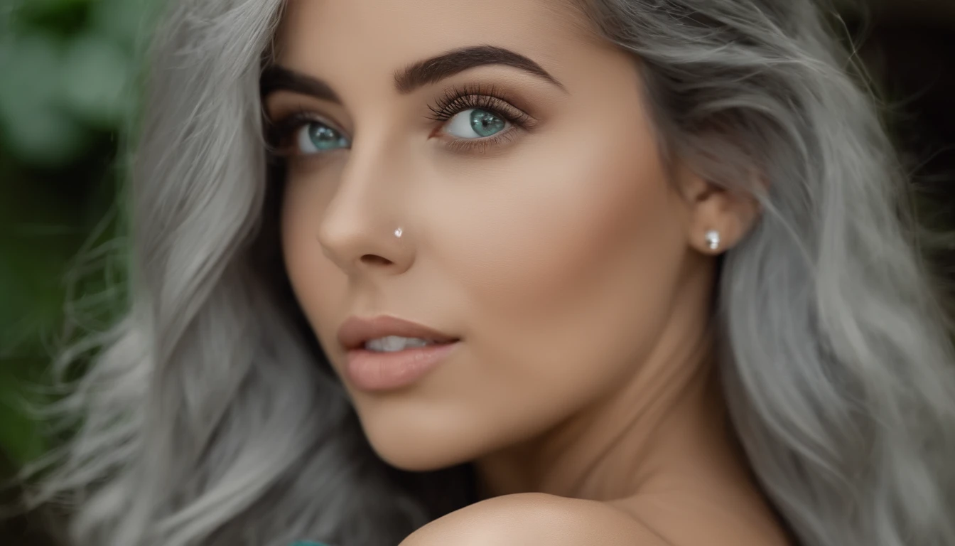 Woman in white tank top and ripped jeans, Sexy girl with green eyes, Portrait of Sophie Mudd, (Big Eyes:1.2 ), (Subtle turquoise eyes), (Voluminous gray hair:1.8), (Silver-haired hair), (large eyes), (Silver-haired hair), (large eyes), (Silver-haired hair), (large eyes), Selfie of a young woman, without makeup, natural makeup, Straight Looking at the Camera, Faces with artgrams, Subtle makeup, Amazing full-body shots, Pierced green eyes, Beautiful angles, attractive pose, Cute Girl, Sexy Pose, full body photograph, s whole body, full body shooting, Brunette Goddess, High Detail, Satisfying pose