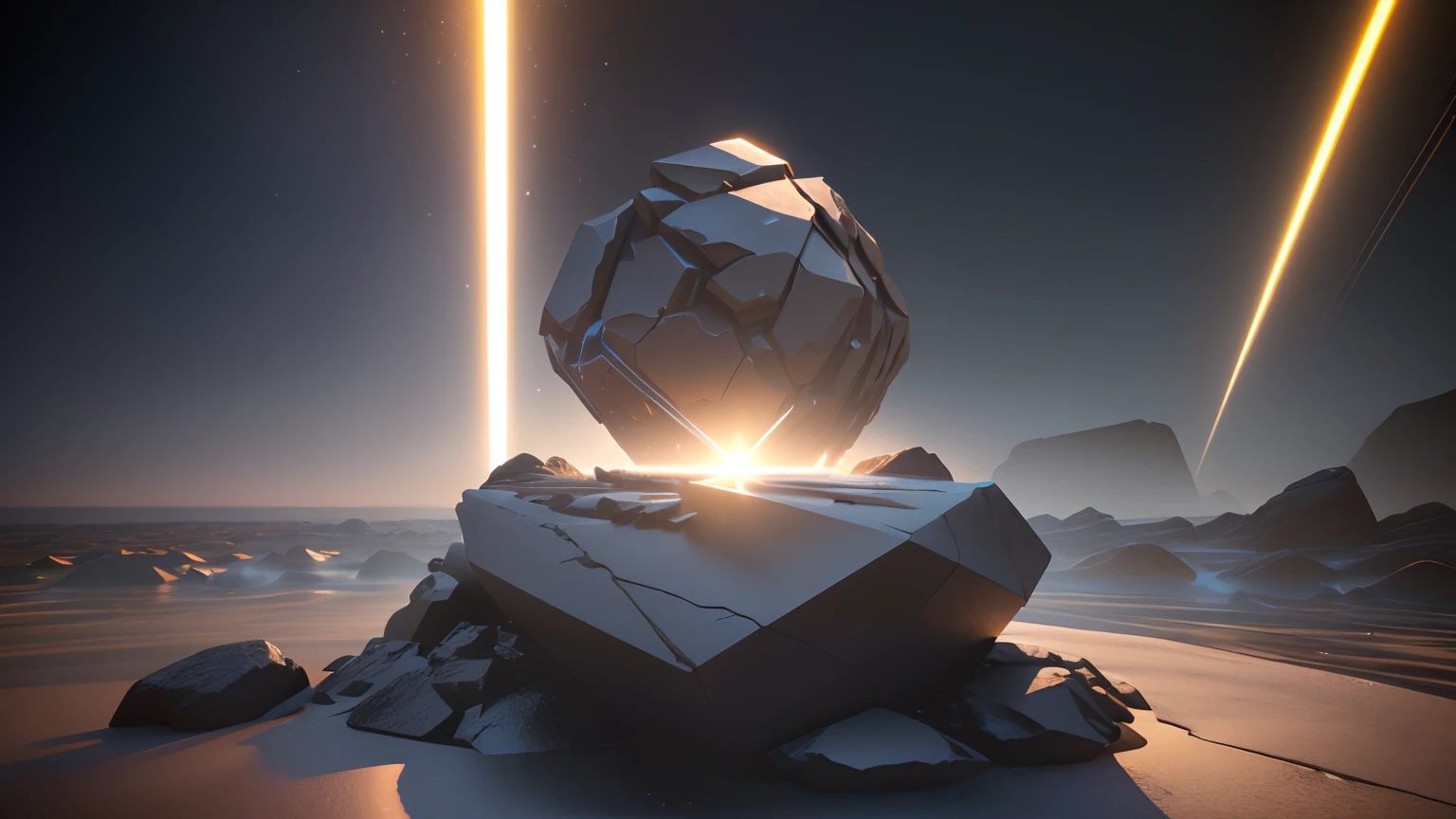 There was a speaker sitting on the rock, 3 d product render, Product rendering, Official product photo, product design render, promotional render, 8k octane 3d render, dramatic product shot, octagon render 8k, designed in blender, daily render, on a dark background, On dark rock background, dark-toned product photos, cubes，cyber punk style，Divine consciousness lights up，Cinematic lighting effects，Hyper-realistic rendering，Vray rendering