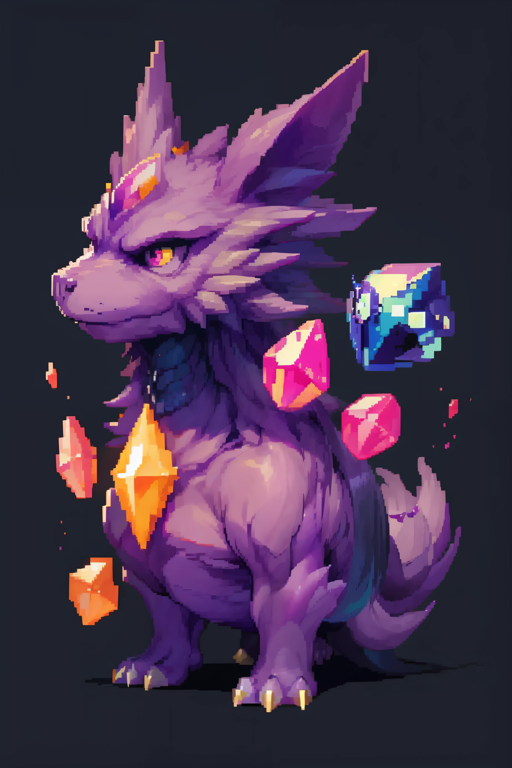 purpleish color、Gem Monsters:1.1、onimous、Pixel art、simple background