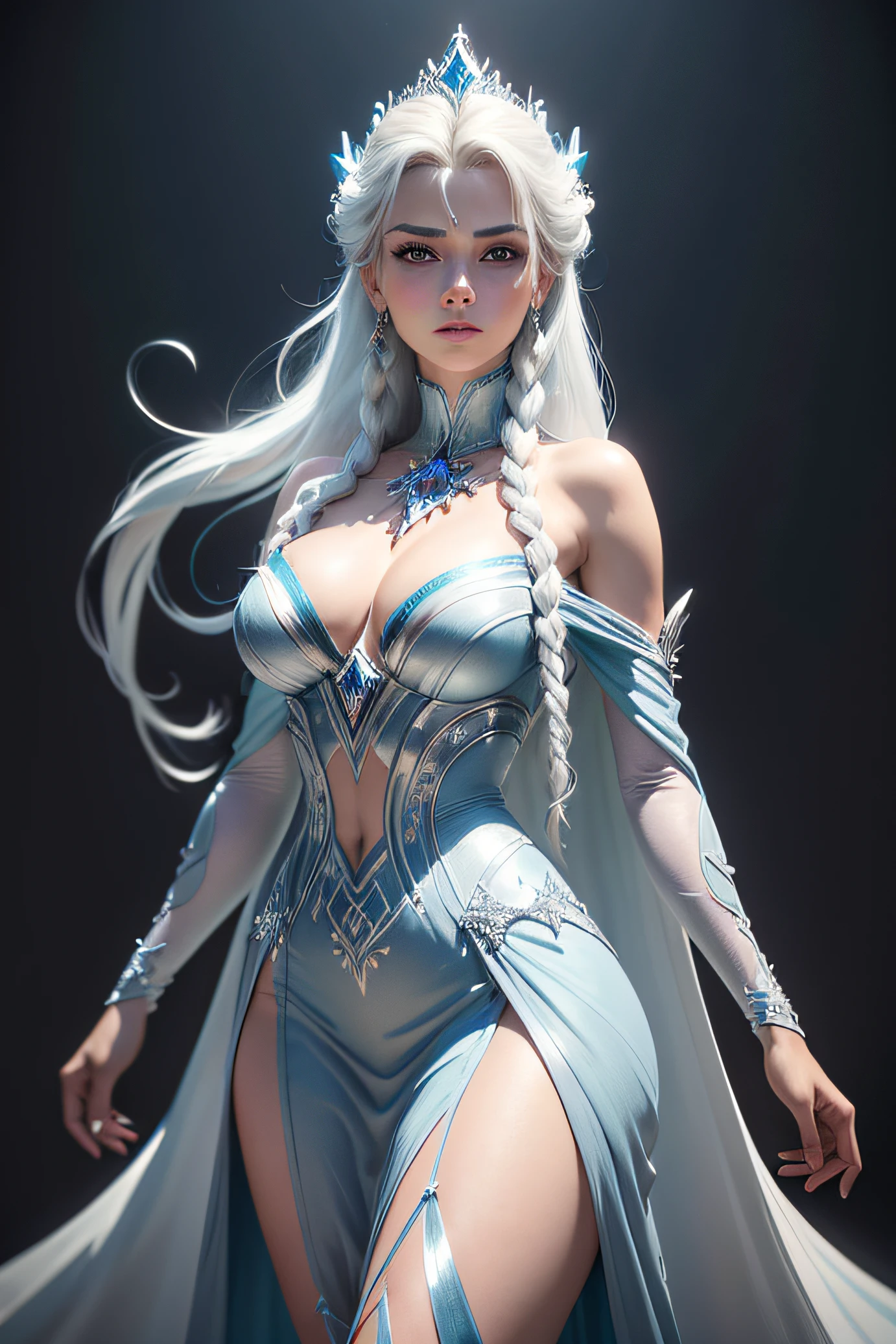 rainha Elsa envolta em luxuoso manto de pele com pelo, Disney congelada, maximalista, ..3d, Motor Unreal 5, vividamente detalhado, por "Anna Dittman", "Josefina Parede", "Michael Page", "Moinhos Russ", "Jonas De Ro", "h.r. Giger", e "Caspar David Friedrich" symmetric, Centrado, tiro gree angular, Elsa, congelado, realista, pelos na roupa, rosto perfeito e realista, feminina e delicada, rockstar, deepblue, snow