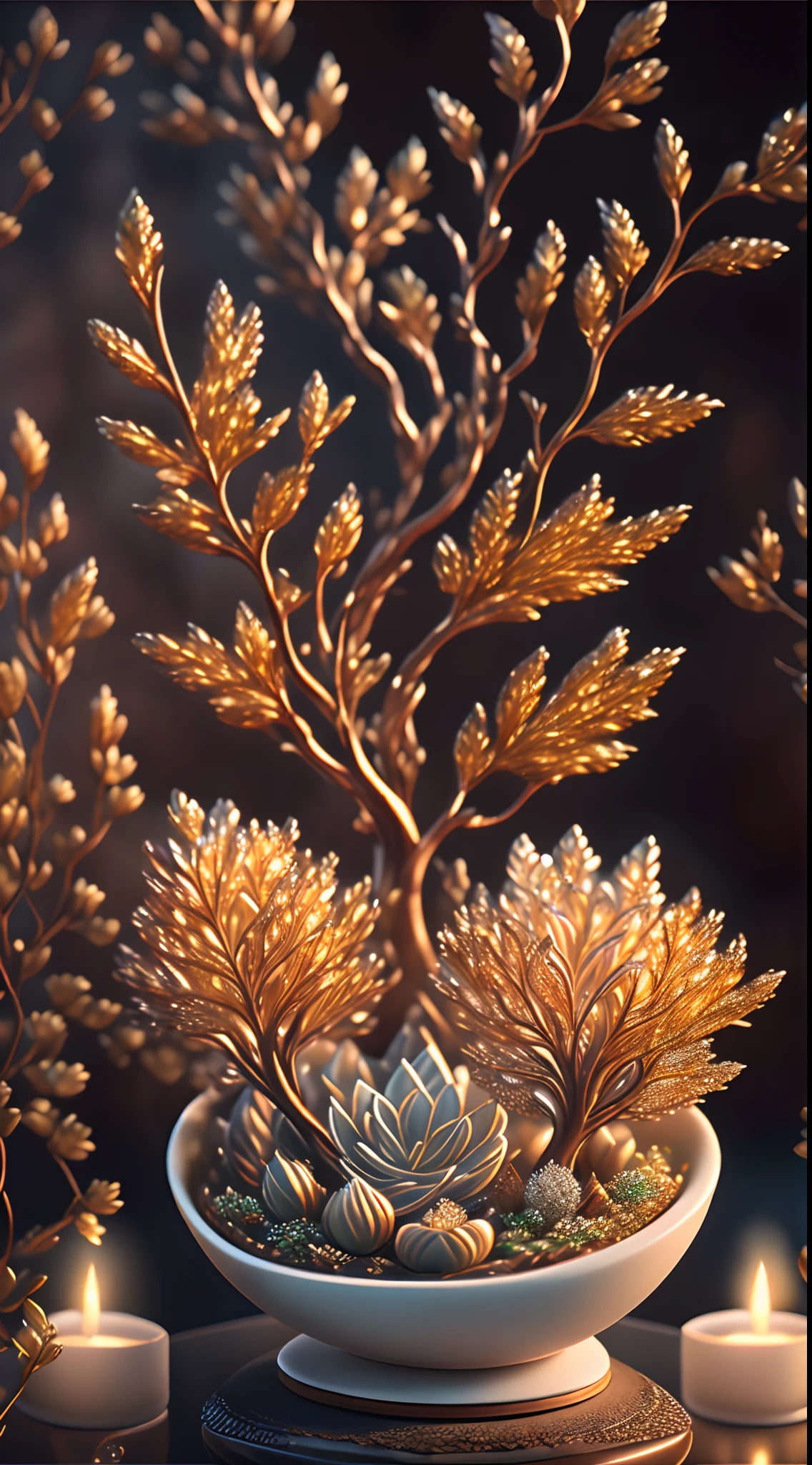 (Best quality, 4K, 8K, A high resolution, Masterpiece:1.2), Ultra-detailed, (Realistic, Photorealistic, photo-realistic:1.37), Sculptural:1.37, Northern, south, Multiverse, Diverse landscape, Naturally beautiful, Ceramic craftsmanship, Glazed surface, Twisted branches, Flickering flames, Art gallery