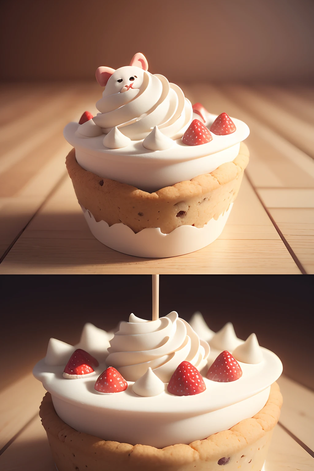 There are several cookies of different shapes, some have cream and fruit on them, and the cookies have cute dog on them, cute 3D render,C4D, rendered in blender, designed in blender, 3d clay render, 3 d clay render, toon render keyshot, depicted as a 3 d render, rendered with blender