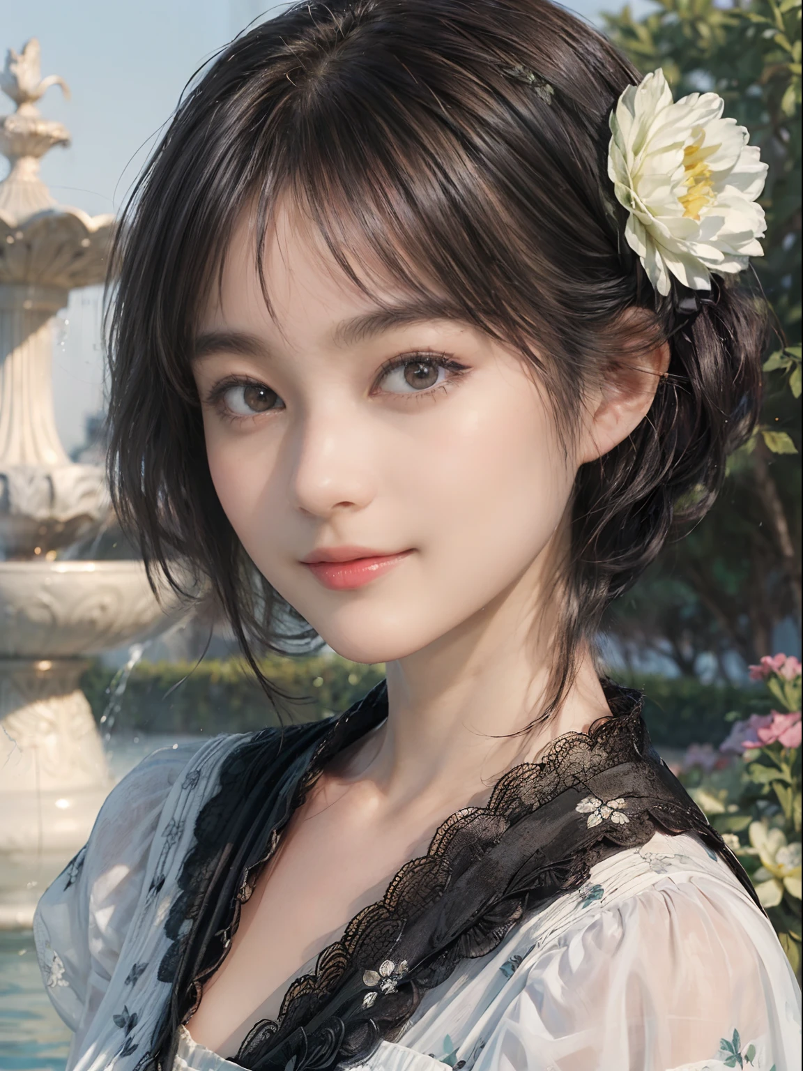 A close up of a woman with a flower in her hair - SeaArt AI