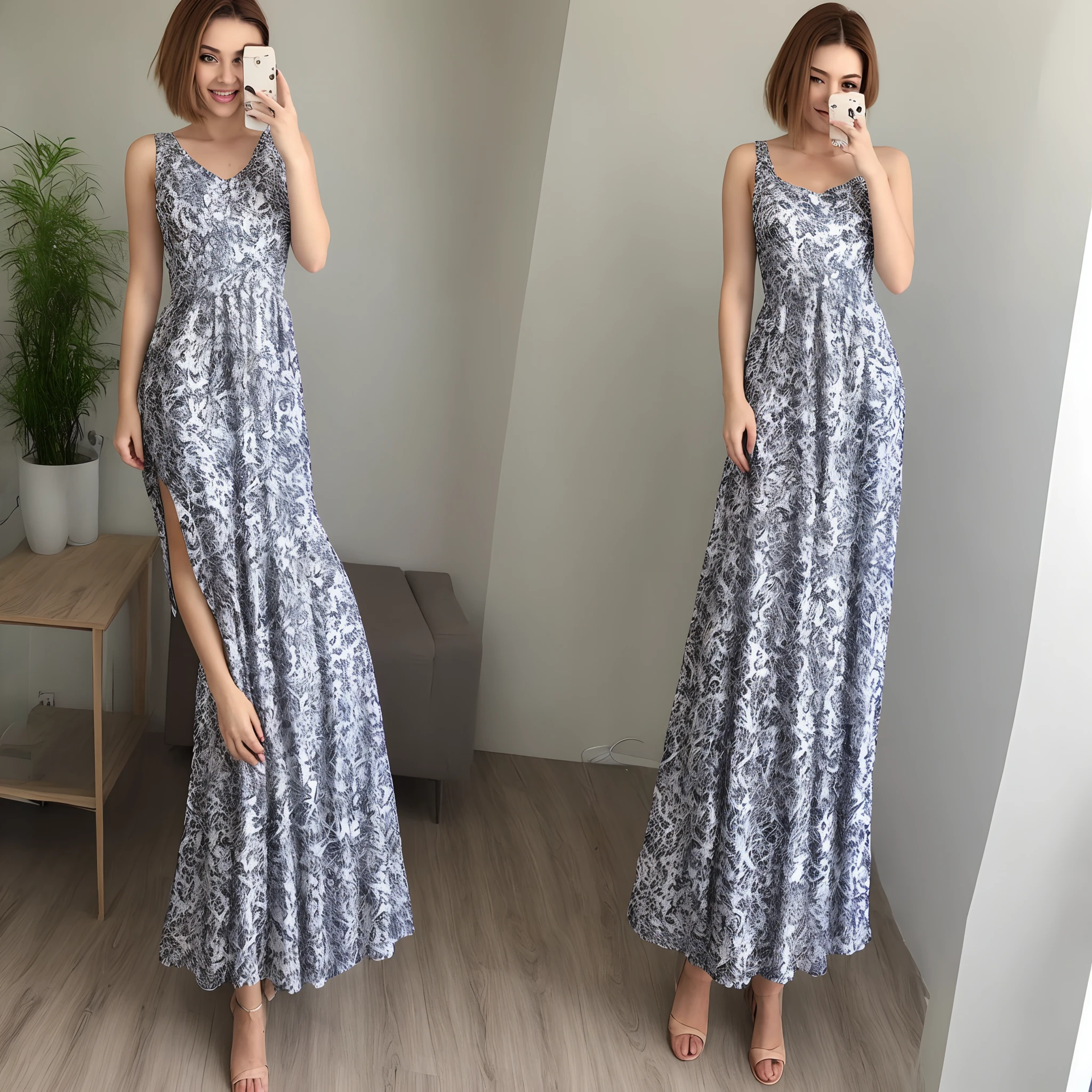 Hot mom short hair long dress