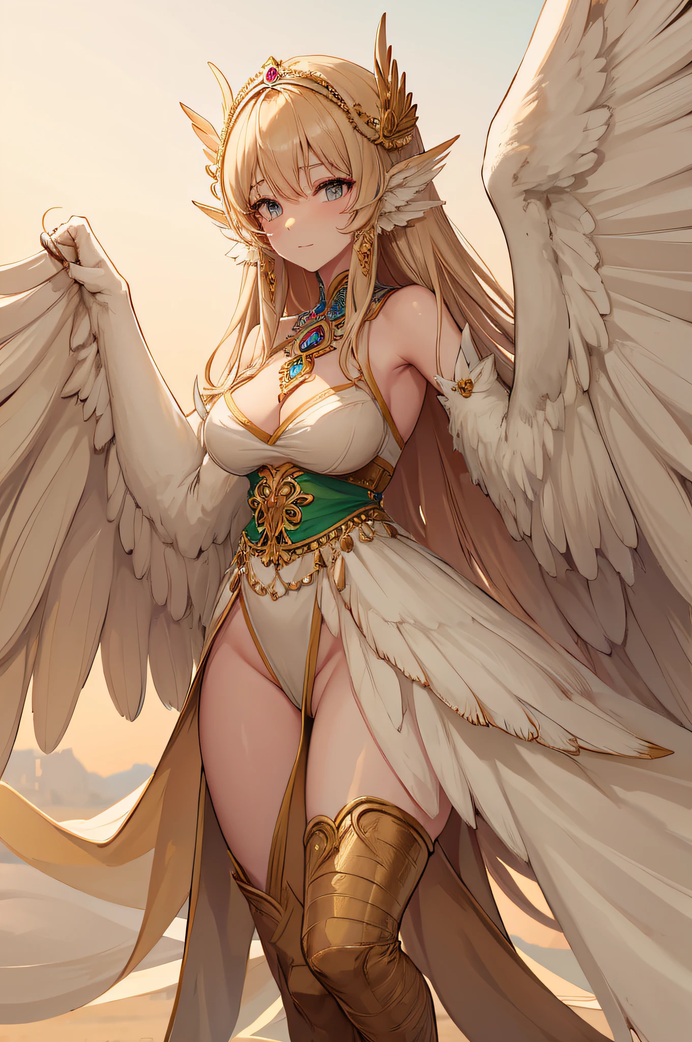 4K,hight resolution,One Woman,harpy,full bodyesbian, toenails,, large wings,cream colored Hair,Longhaire,Arabic dancer dresses