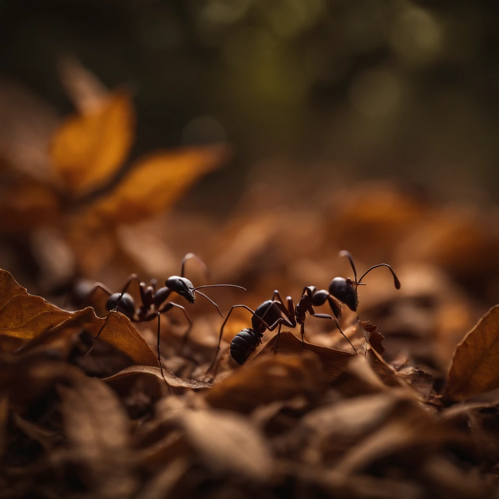 Ants in a pile of leaves