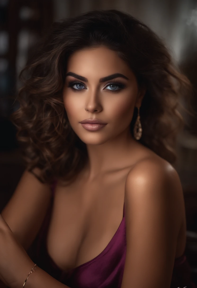 Chica sexy con ojos marrones, ultra realista, meticulosamente detallado, Retrato, cabello negro azabache y ojos grandes, selfie de una mujer joven, Ojos del dormitorio, Violeta Myers, Maquillaje sensual, staring directly into camera, cara con artgram, maquillaje sutil, Impresionante pose de cuerpo entero en el club nocturno, Medium to large size bust, outfit rojo de encaje