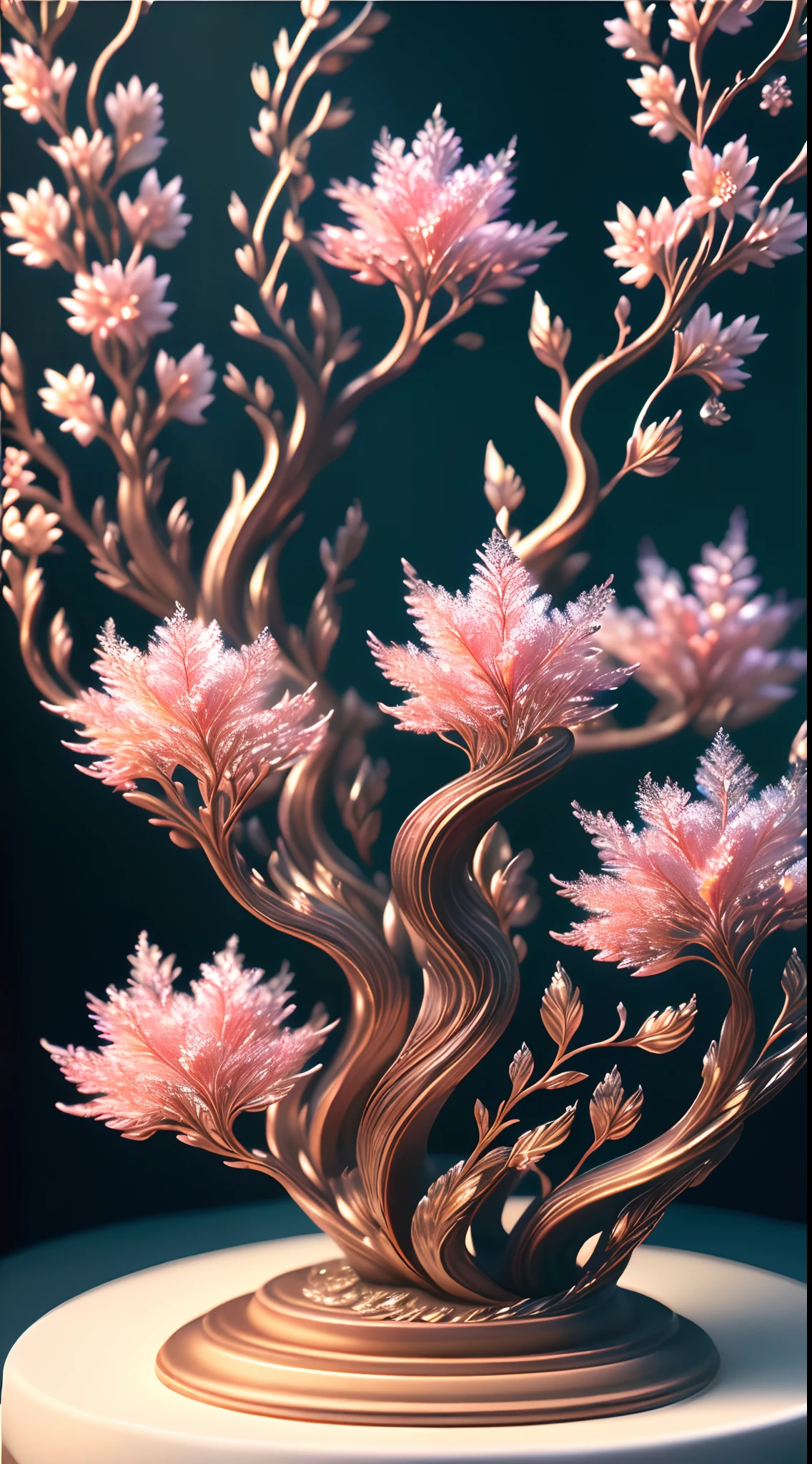 (Best quality,4K,8K,A high resolution,Masterpiece:1.2),Ultra-detailed,(Realistic,Photorealistic,photo-realistic:1.37),Escultura:1.37,Northern,south,Multiverse,Diverse landscape,Natural beauty,Ceramic craftsmanship,Glass surface,Twisted branches,blossoms,Flickering flames,Art gallery