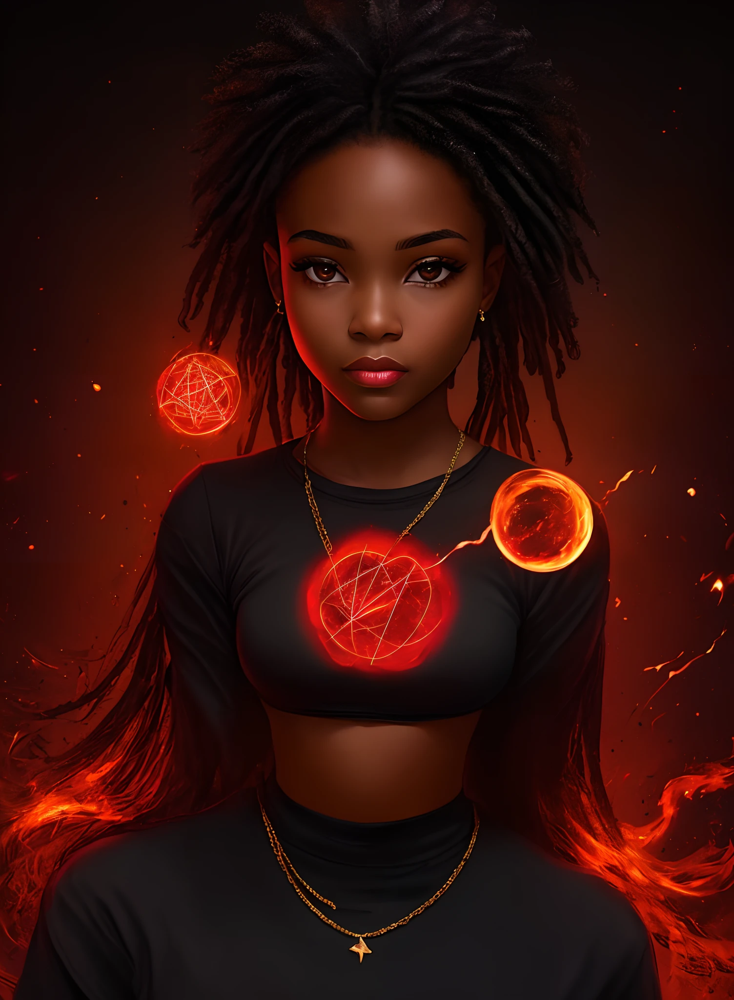 black girl using dark red magic